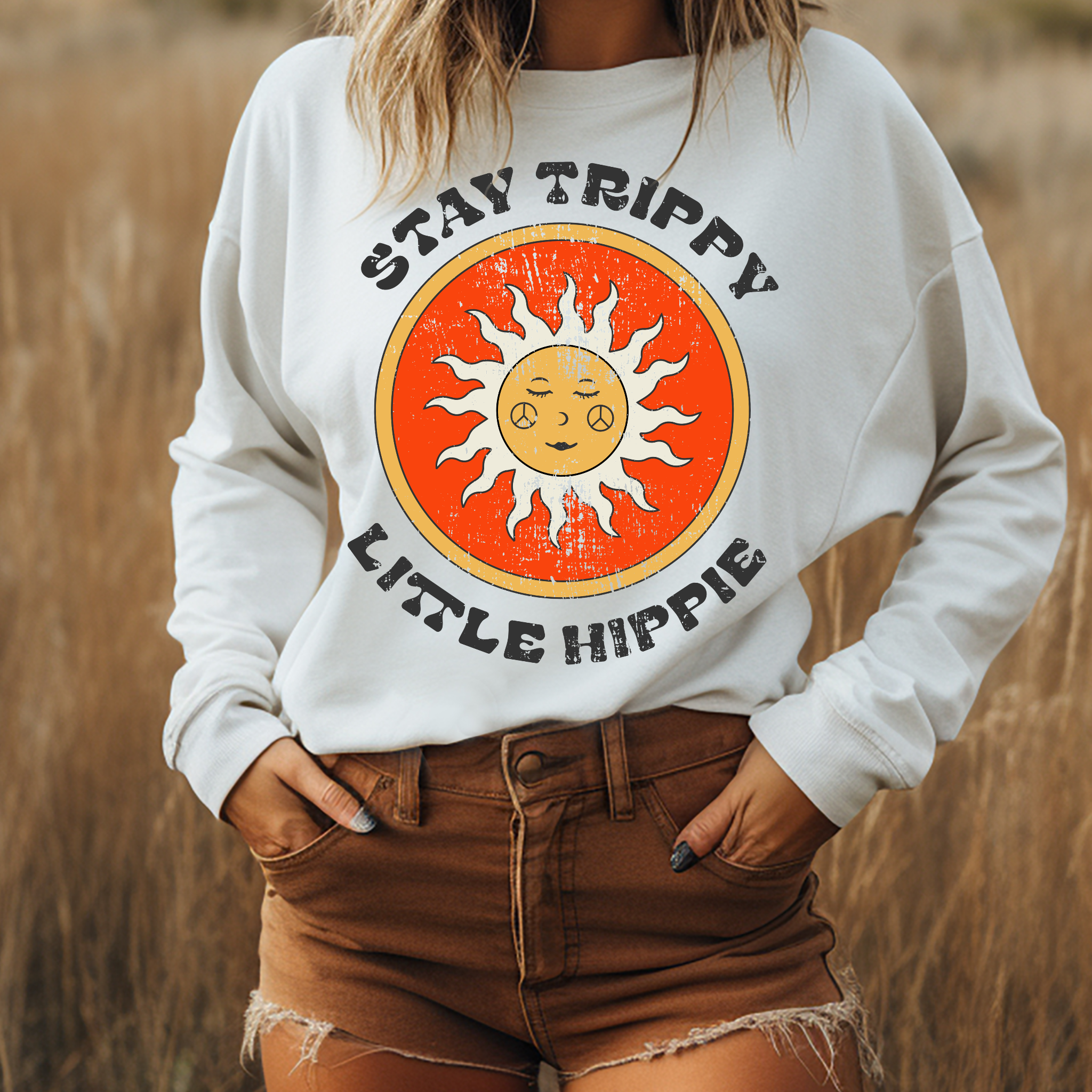 Stay Trippy Little Hippie Retro Graphic Tee Crewneck Hoodie, Sweatshirt | PodTeesHub.com