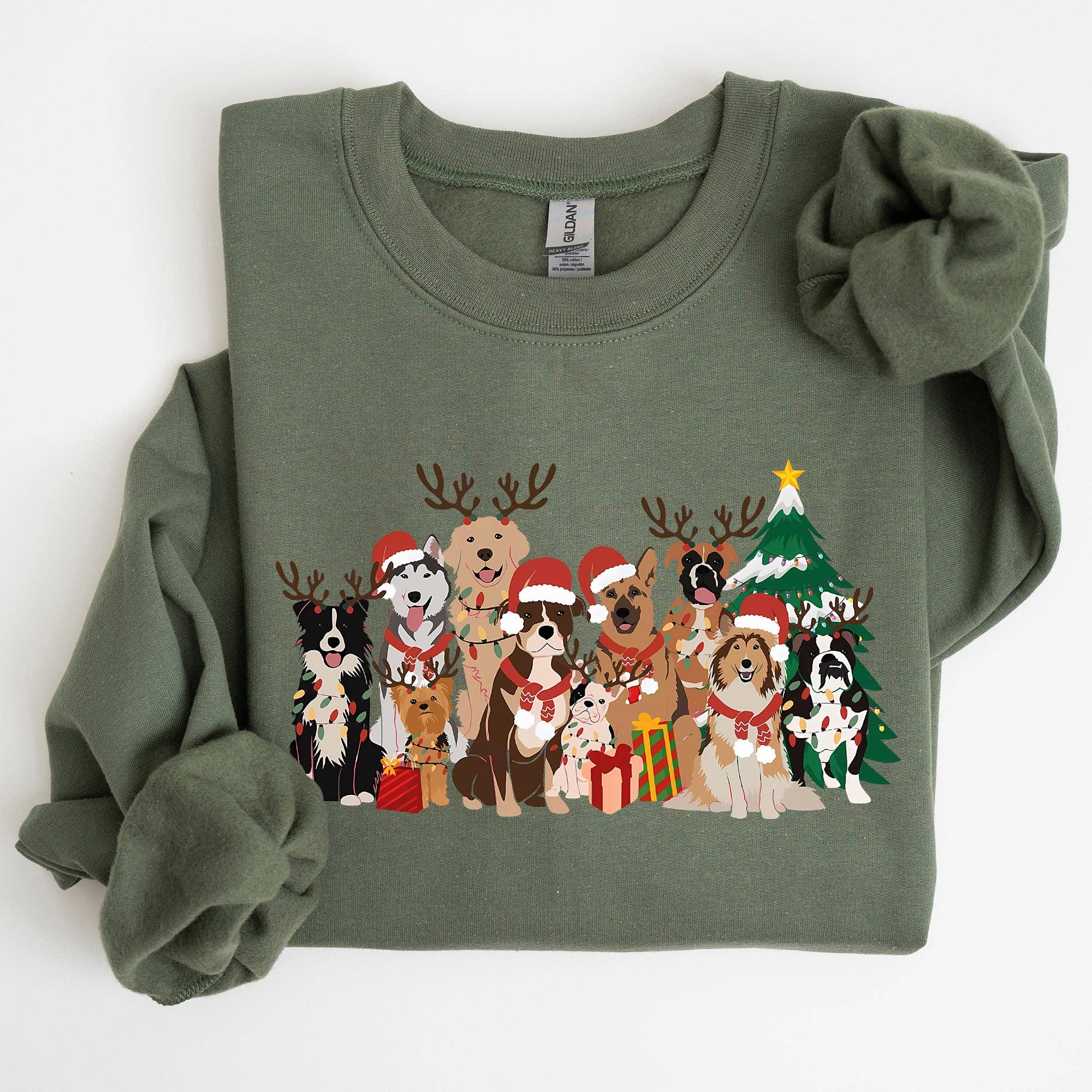 Christmas Dogs, Antlers, Reindeer Santa Dog Lover Sweatshirt T-Shirts, Hoodie | PodTeesHub.com