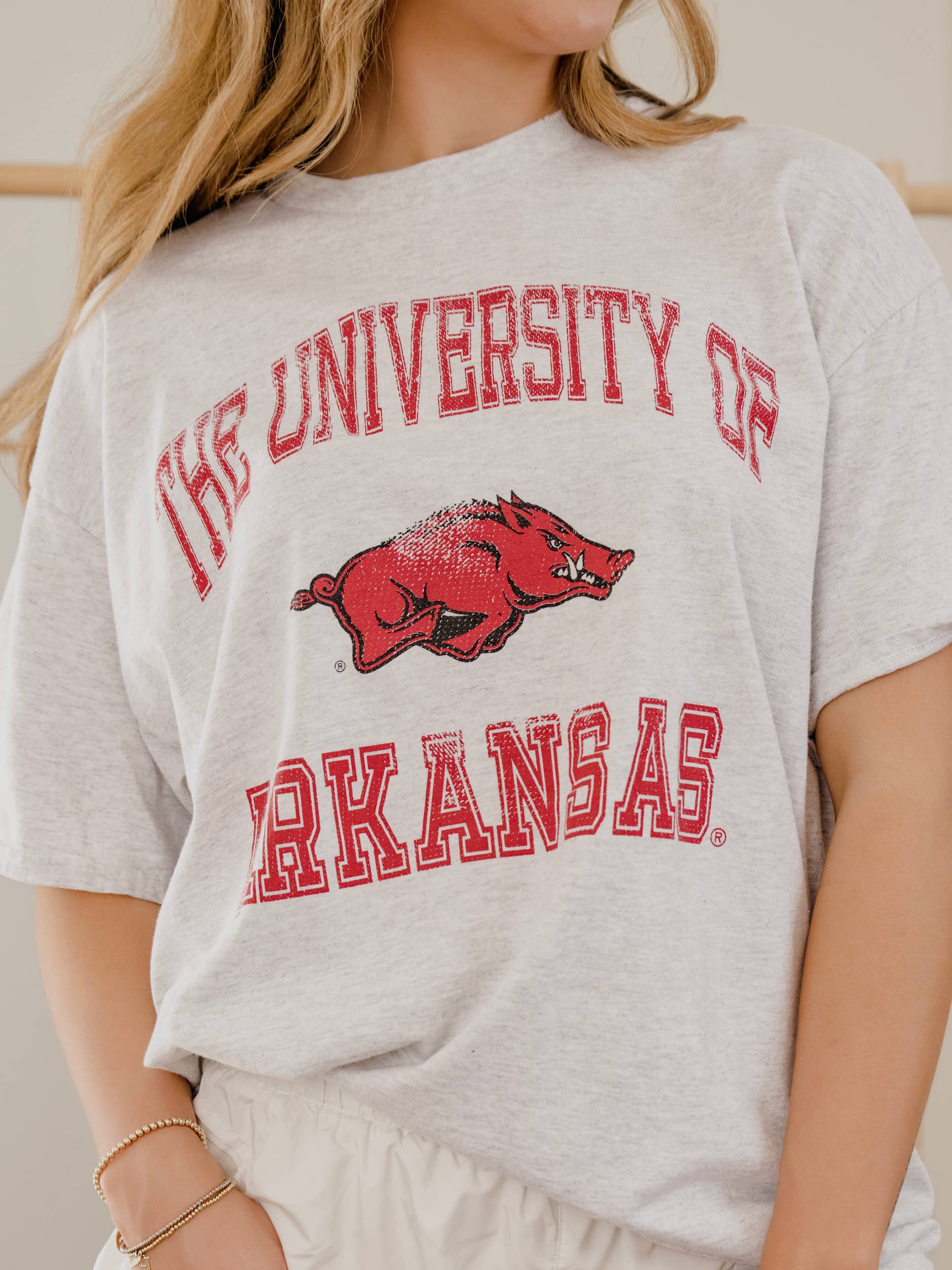 Arkansas Razorbacks Vintage Sport Ash Gray Thrifted Tee Hoodie, Sweatshirt | PodTeesHub.com