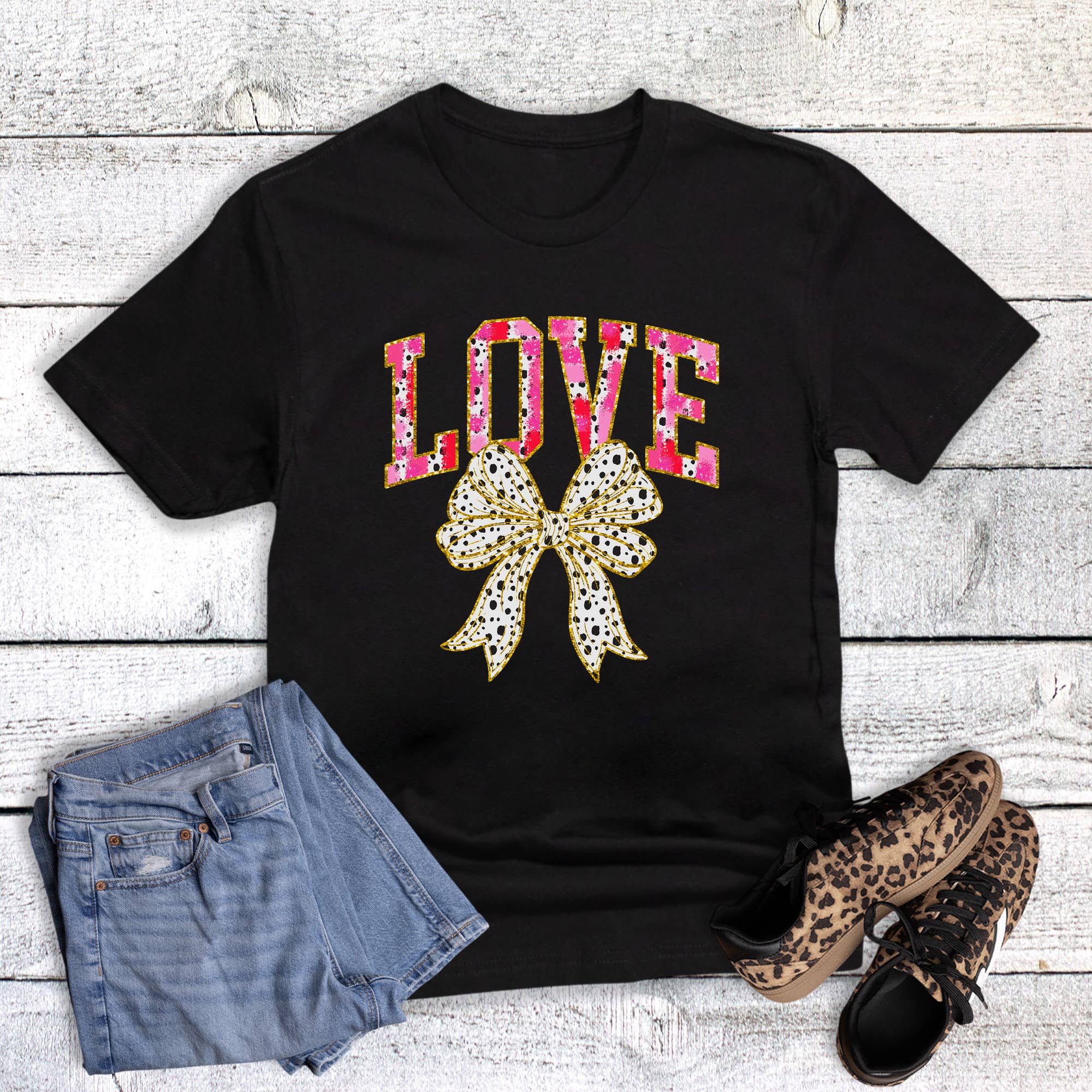 Valentine Brushstroke Love Coquette Bow Graphic Tee Hoodie, Sweatshirt | PodTeesHub.com