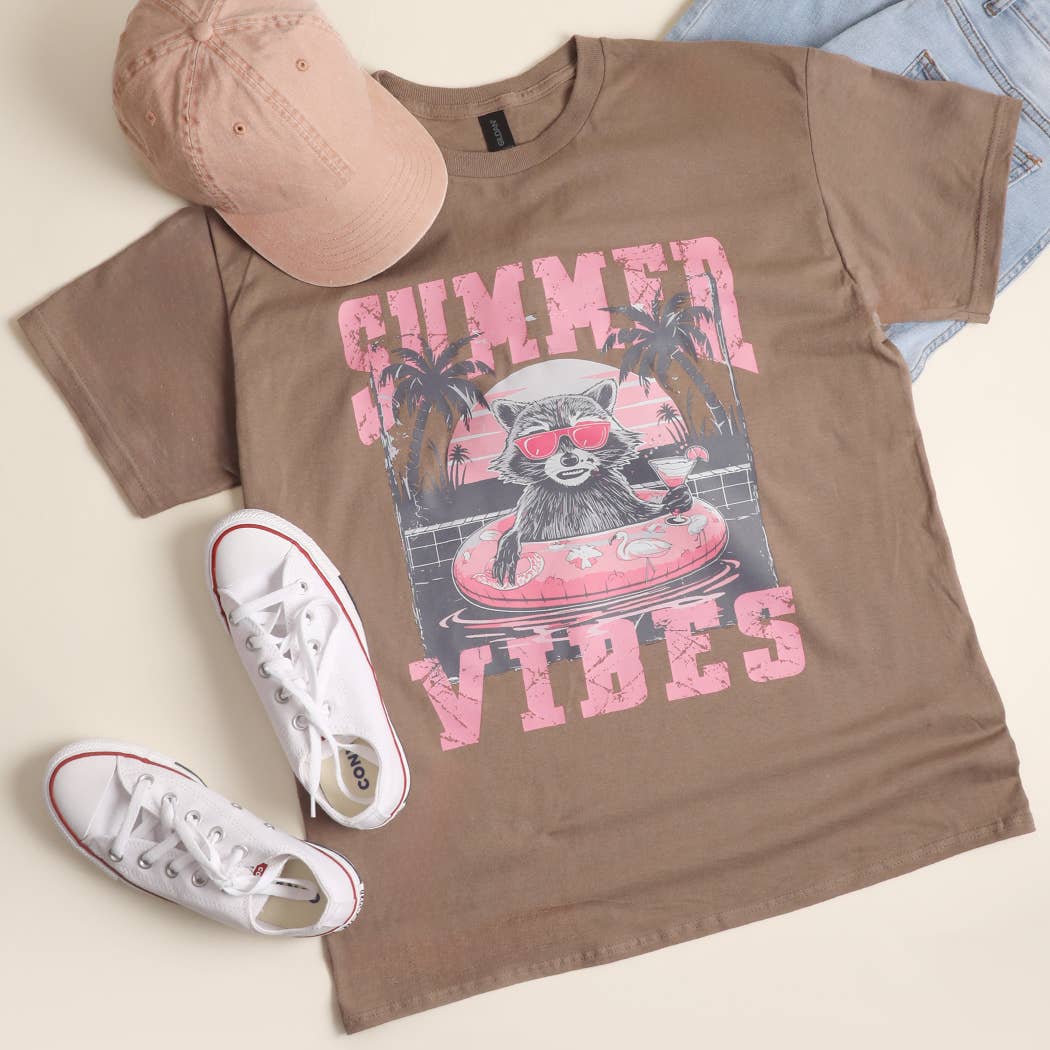 Summer Vibes Pool Party Raccoon Cotton Distressed  T-Shirt Hoodie, Sweatshirt | PodTeesHub.com