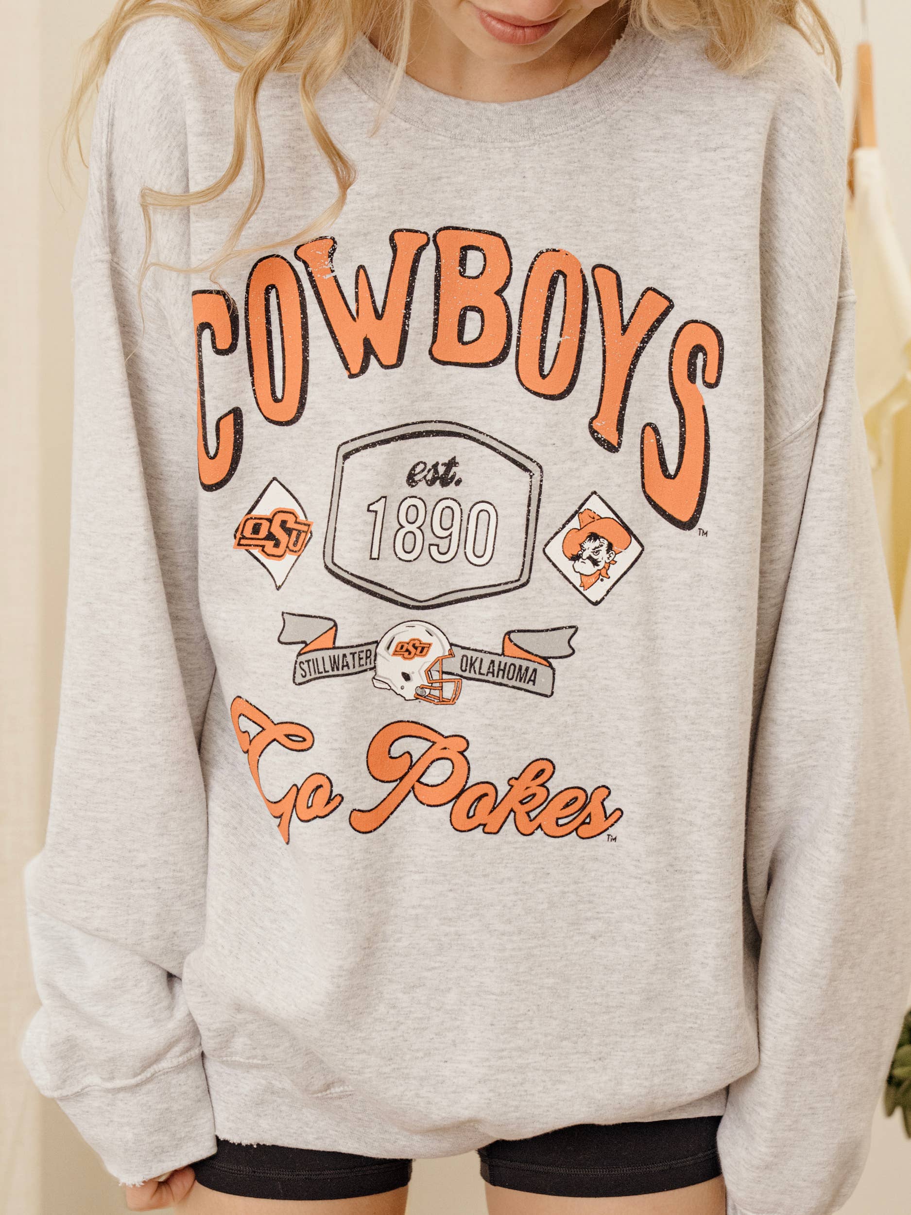 Osu Cowboys Patches 25 Ash Gray Thrifted Sweatshirt T-Shirts, Hoodie | PodTeesHub.com