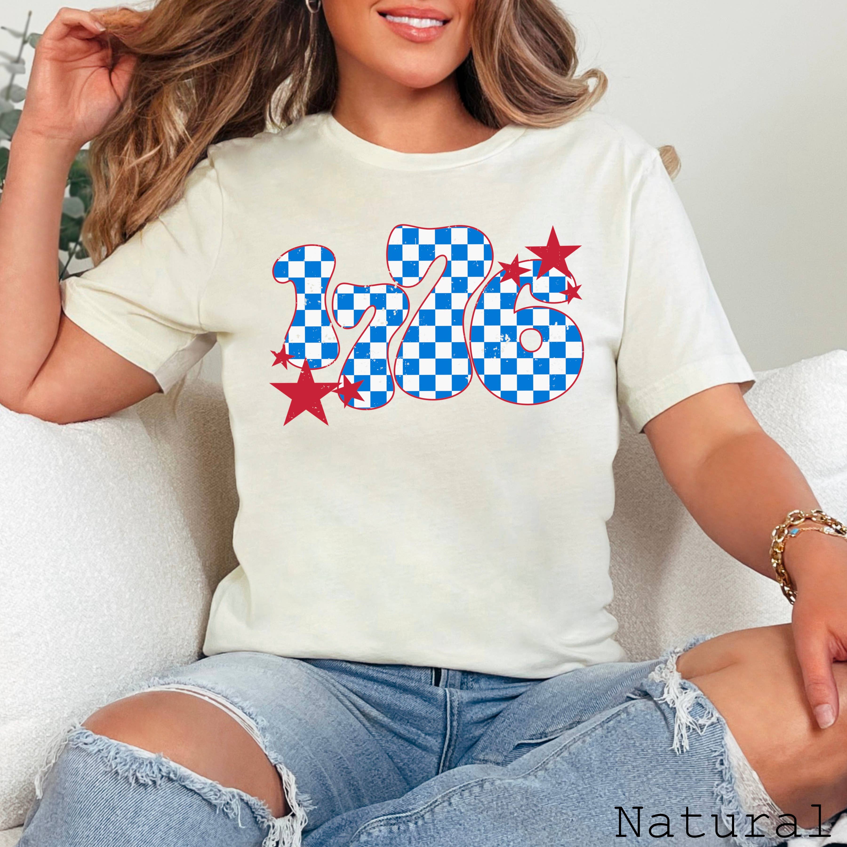 July 4th Graphic Tee | Checkered 1776  | Bella Canvas Hoodie, Sweatshirt | PodTeesHub.com