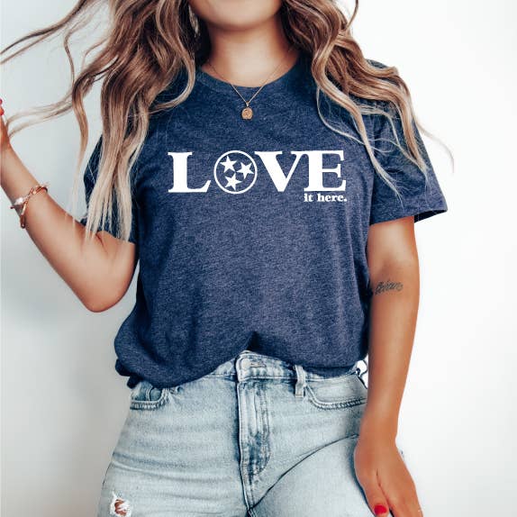 Love It Here, Heather Navy Tshirt Sale Hoodie, Sweatshirt | PodTeesHub.com