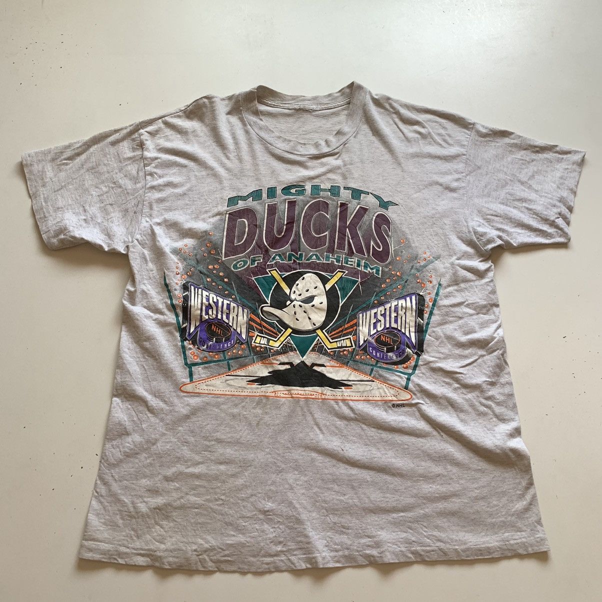Vintage 90s Anaheim Mighty Ducks Graphic T Shirt Grey Nhl Hoodie, Sweatshirt | PodTeesHub.com