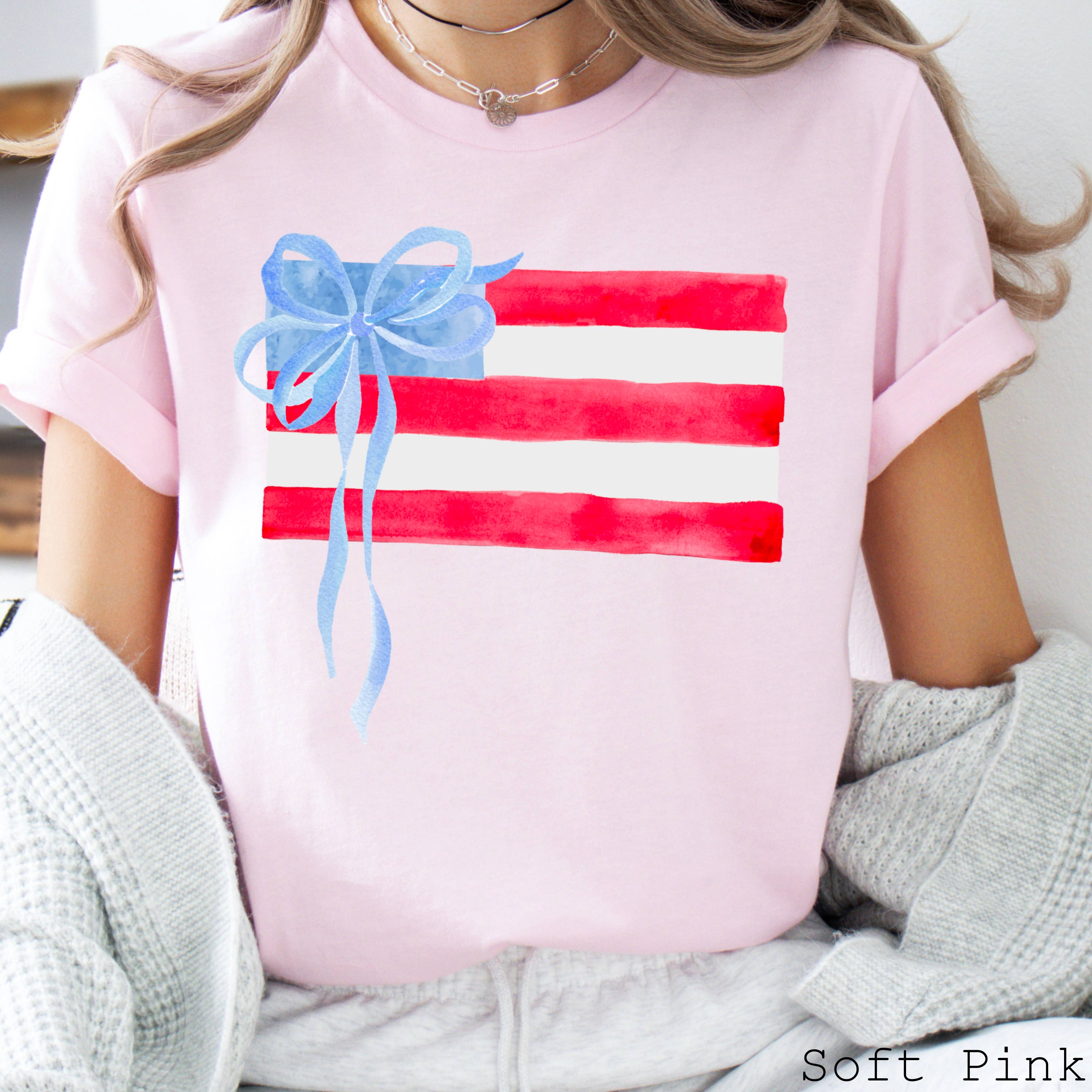 July 4th  Graphic Tee | Coquette USA Flag | Bella Canvas Hoodie, Sweatshirt | PodTeesHub.com