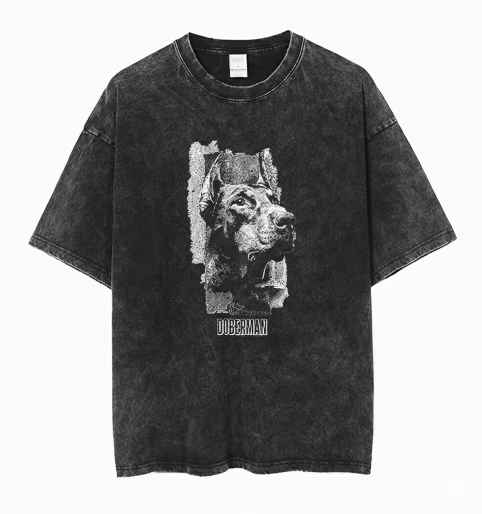 Other Y2k Streetwear Retro Doberman Dog Anime Washed T Shirt Hoodie, Sweatshirt | PodTeesHub.com