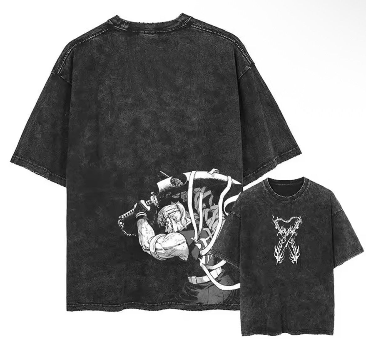 Japanese Brand Y2k Vintage Gothic Demon Fire Sword Washed T Shirt Hoodie, Sweatshirt | PodTeesHub.com