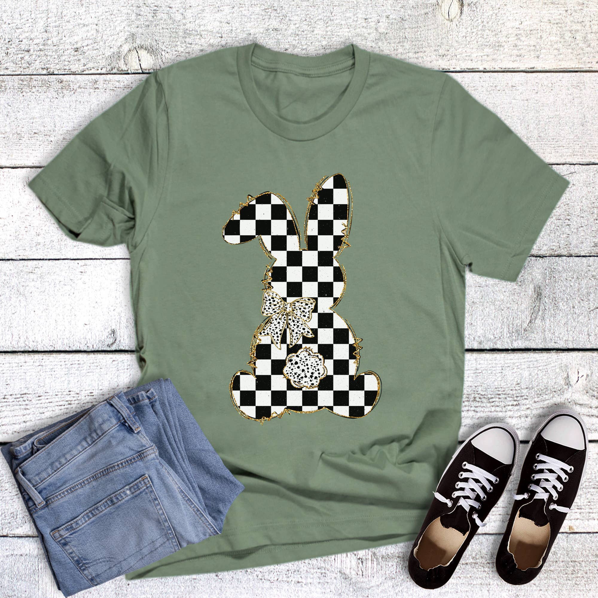 Easter Checked Bunny Graphic Tee Hoodie, Sweatshirt | PodTeesHub.com