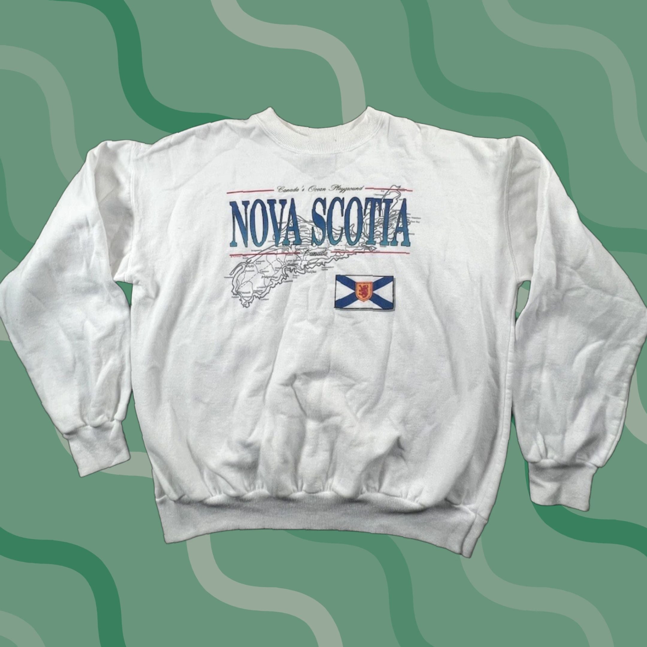 Vintage 90s Streetwear Mens Size Large Nova Scotia Canada Crewneck Sweater White T-Shirts, Hoodie, Sweatshirt