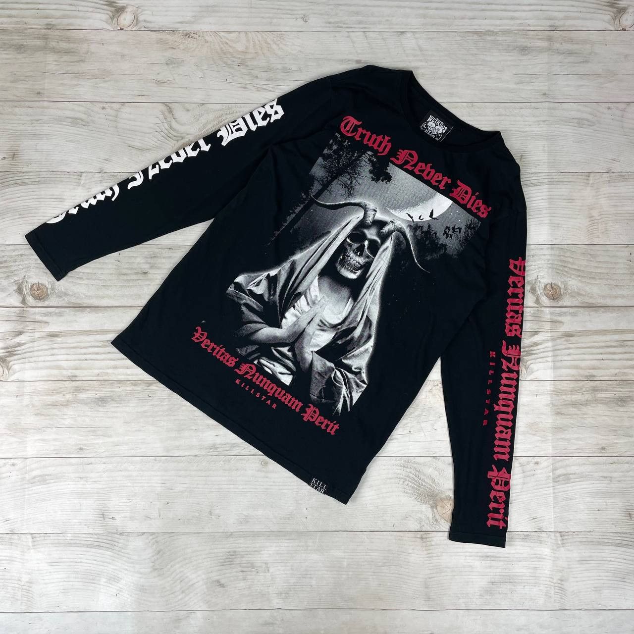 Killstar Truth Never Dies Long Sleeve T Shirt Punk Skull Hoodie, Sweatshirt | PodTeesHub.com