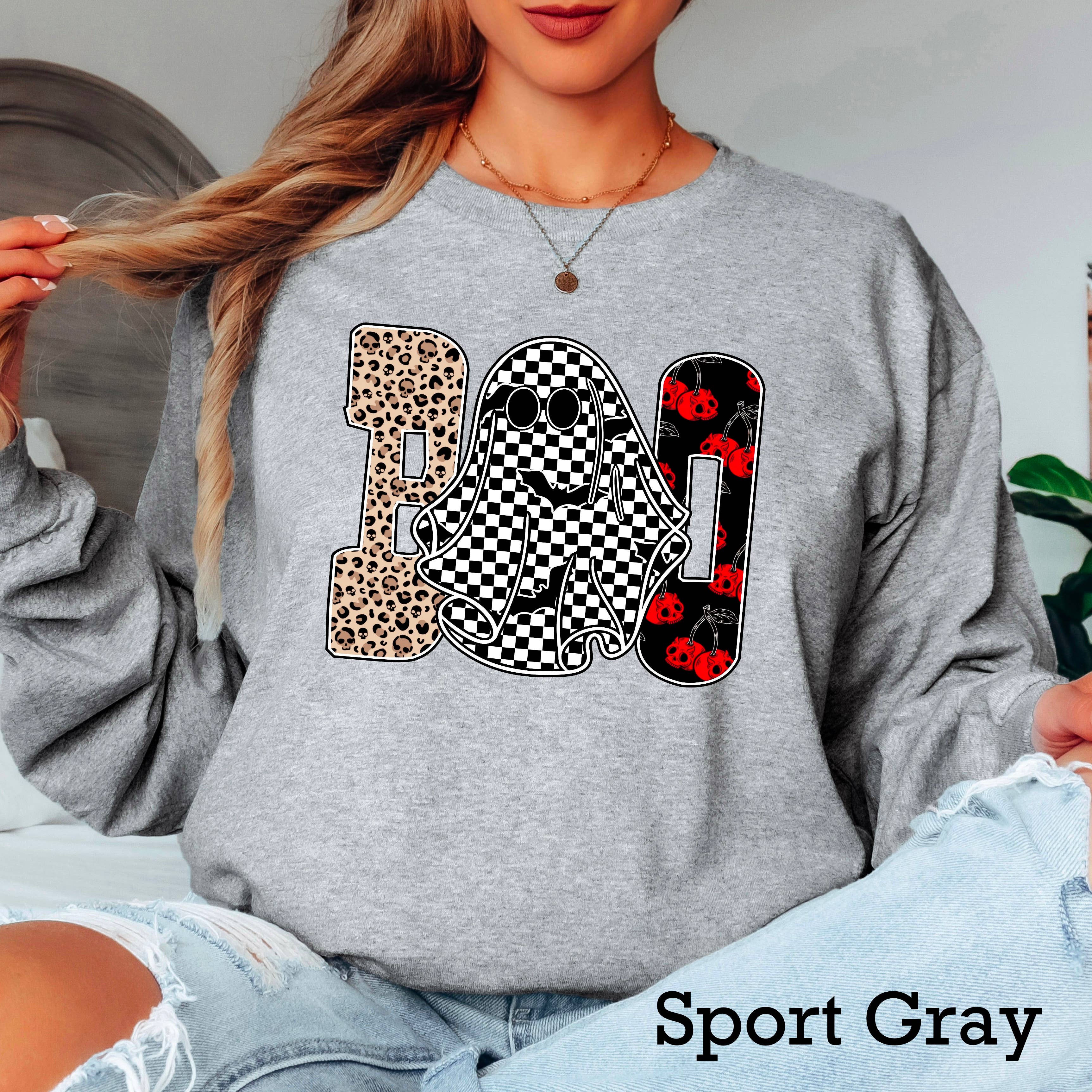 Leopard Boo Halloween 2025 Long Sleeve Shirt | Gildan Hoodie, Sweatshirt | PodTeesHub.com