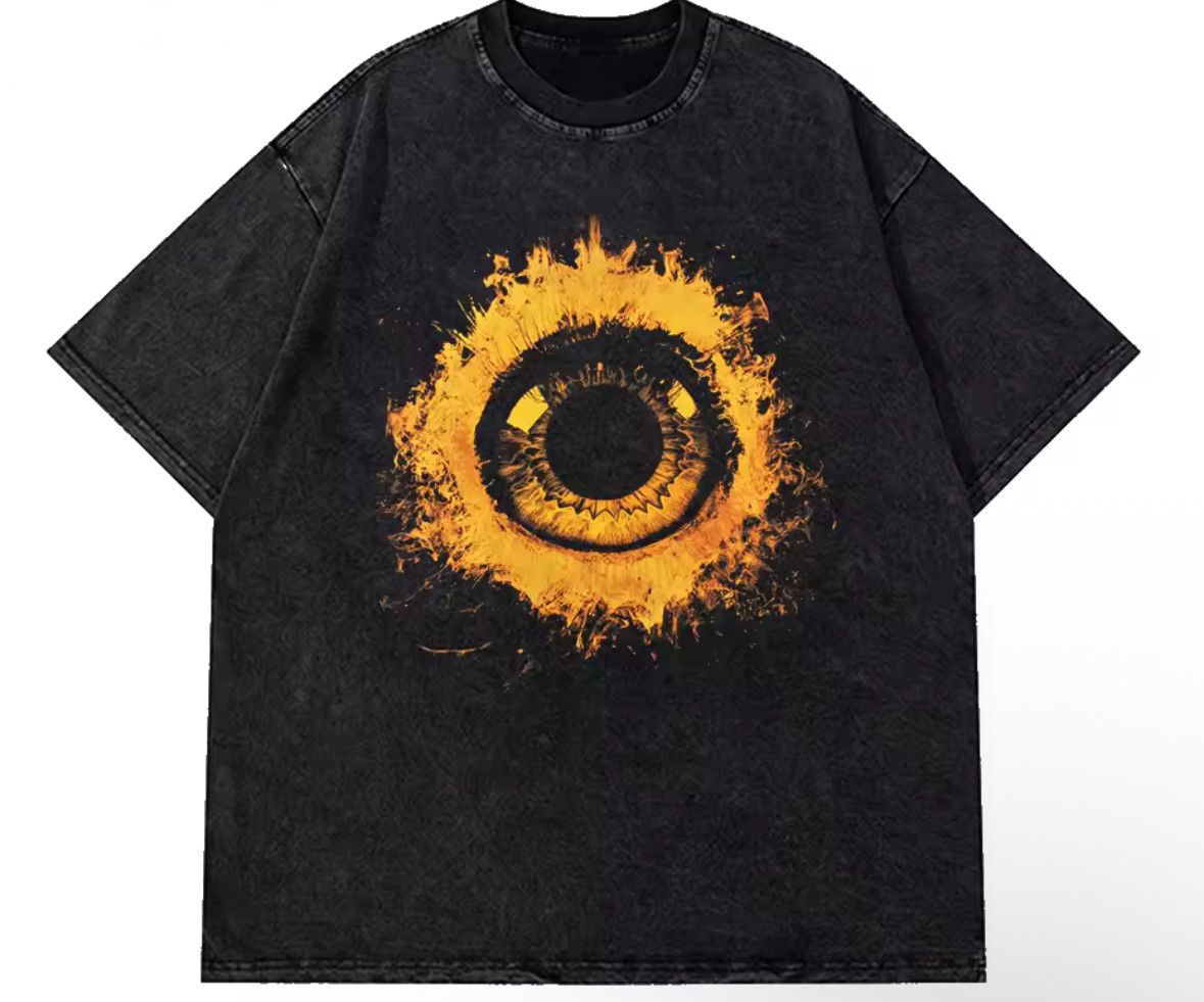 Japanese Brand Y2k Vintage Gothic Burn Eye Print Washed T Shirt Hoodie, Sweatshirt | PodTeesHub.com