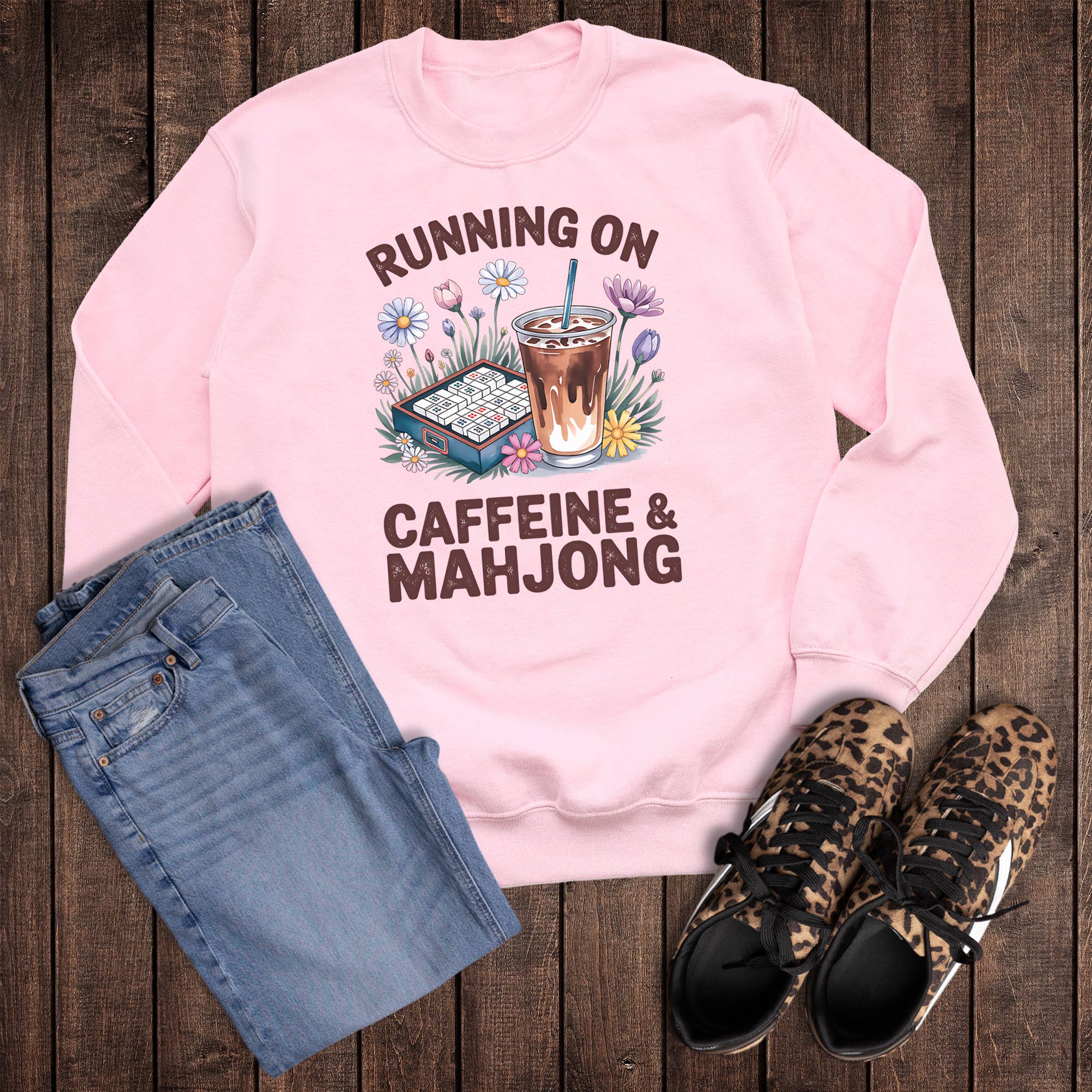 Running On Caffeine and Mahjong Sweatshirt T-Shirts, Hoodie | PodTeesHub.com