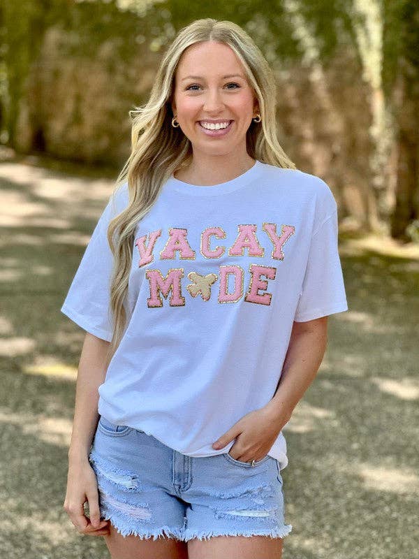 Vacay Mode Chenille Airplane Patch Tee Hoodie, Sweatshirt | PodTeesHub.com