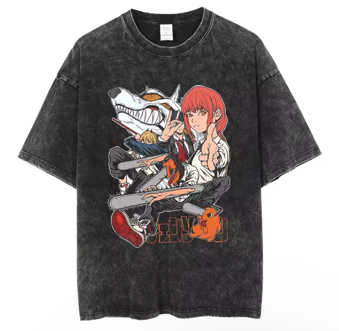 Japanese Brand Y2k Goth Chainsaw Man Makima Anime Graffiti Washed T Shirt Hoodie, Sweatshirt | PodTeesHub.com