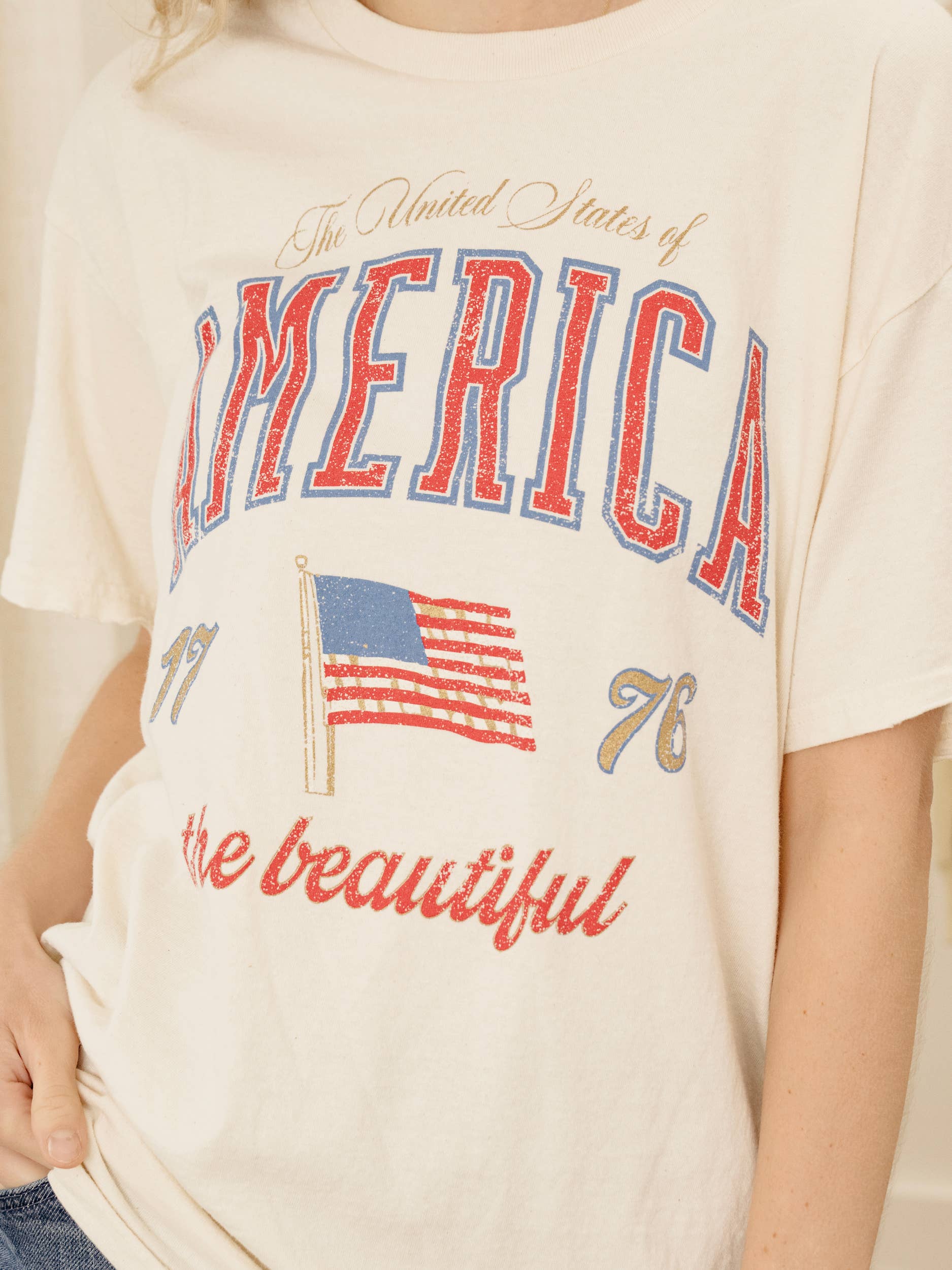 4th of July America USA Wave Arch Thrifted Graphic Tee Hoodie, Sweatshirt | PodTeesHub.com
