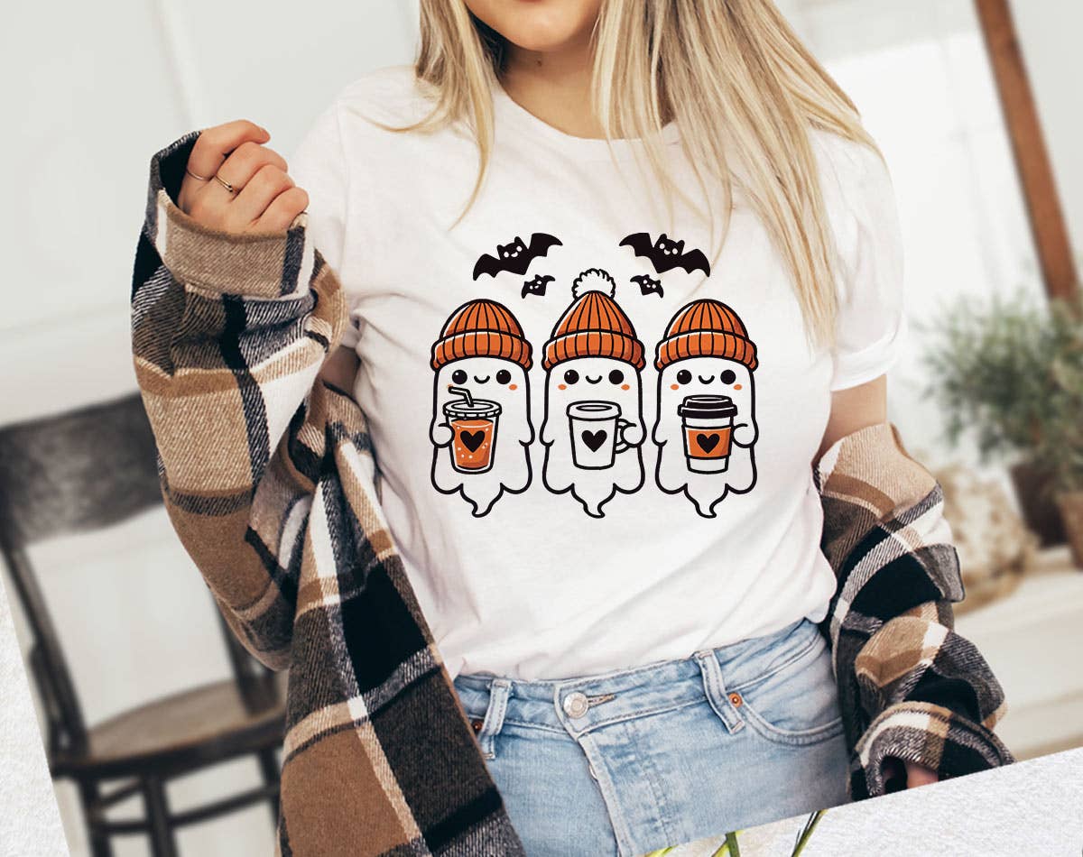 Three Cute Ghost's Drinking Coffee - Halloween T-Shirt Hoodie, Sweatshirt | PodTeesHub.com