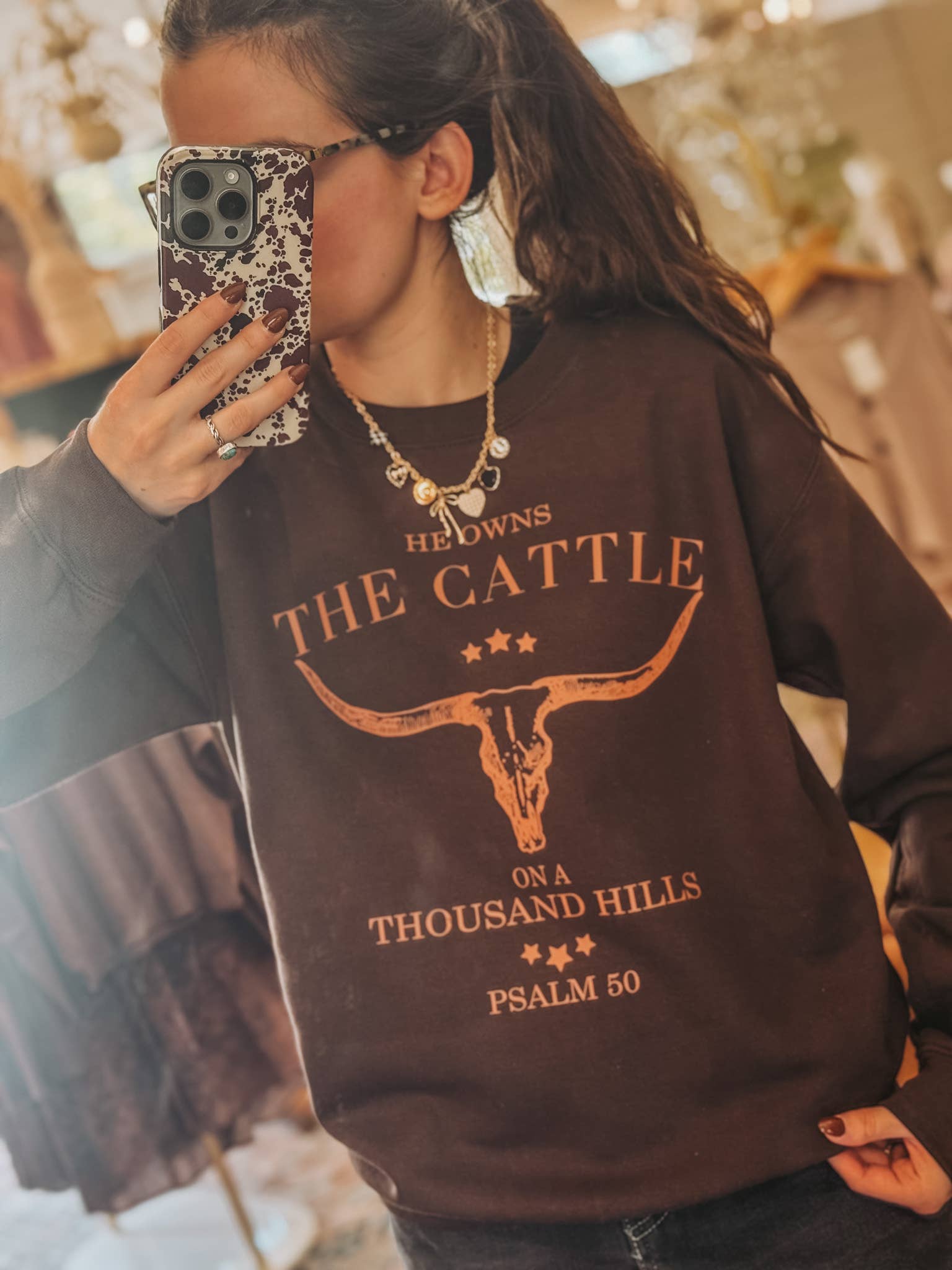 He Owns the Cattle Crew Neck Sweatshirt T-Shirts, Hoodie | PodTeesHub.com