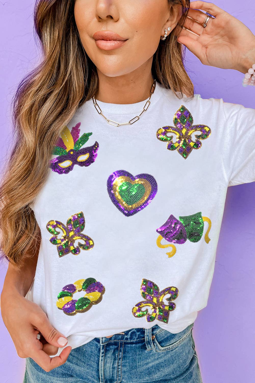 Sequined Mardi Gras Symbolic Pattern Casual Tee (S-3XL) Hoodie, Sweatshirt | PodTeesHub.com