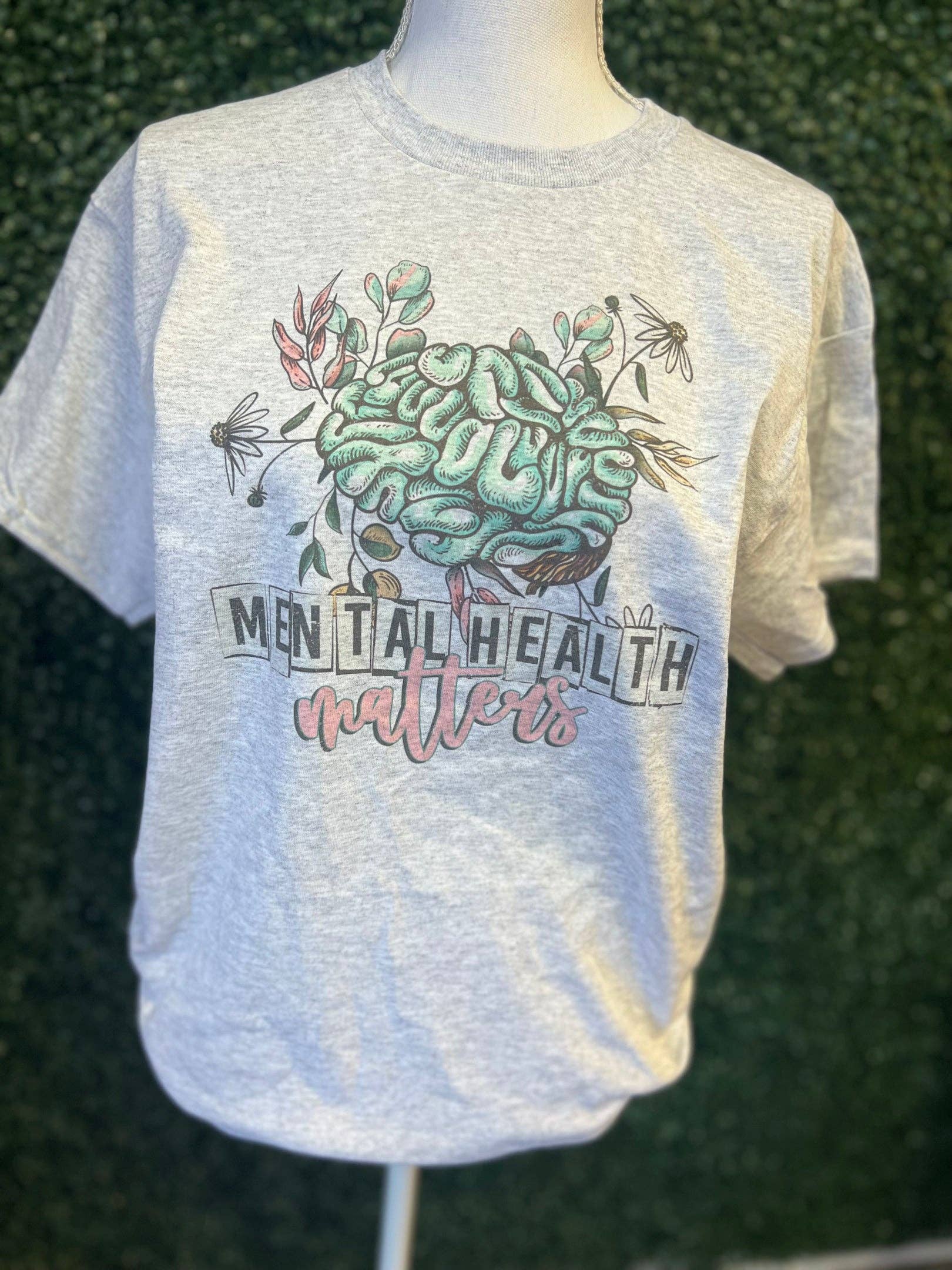 Mental Health Matters with Stamped Letters On Ash Gray Tee Hoodie, Sweatshirt | PodTeesHub.com