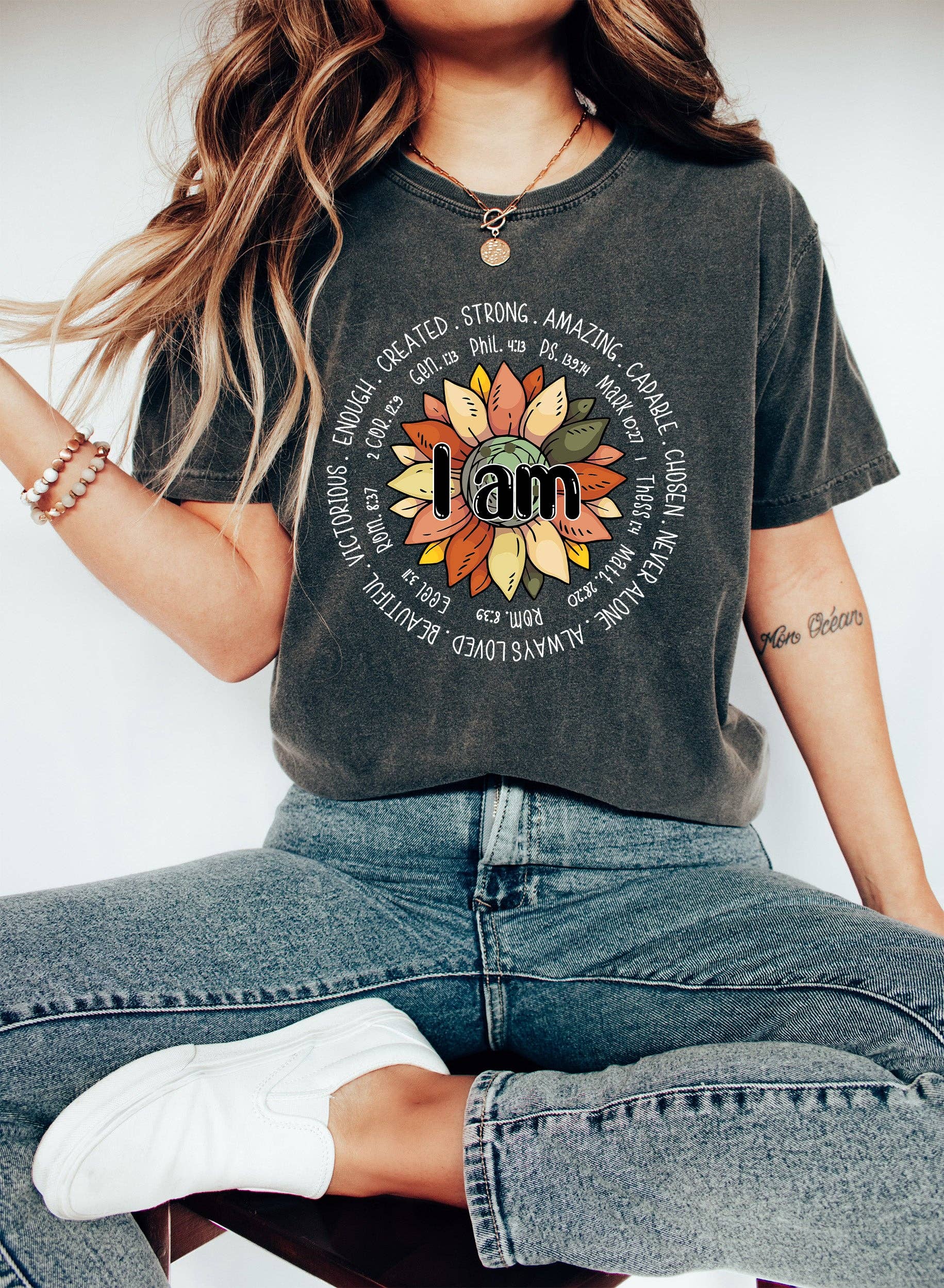 I Am Strong Biblical Floral Wh T-Shirt Hoodie, Sweatshirt | PodTeesHub.com