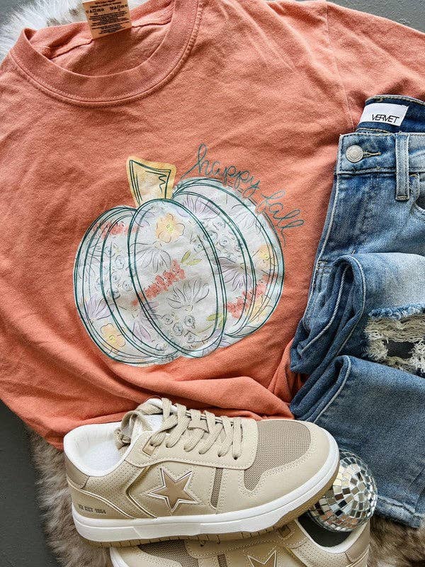 Happy Fall Floral Pumpkin Dtf Tee Hoodie, Sweatshirt | PodTeesHub.com
