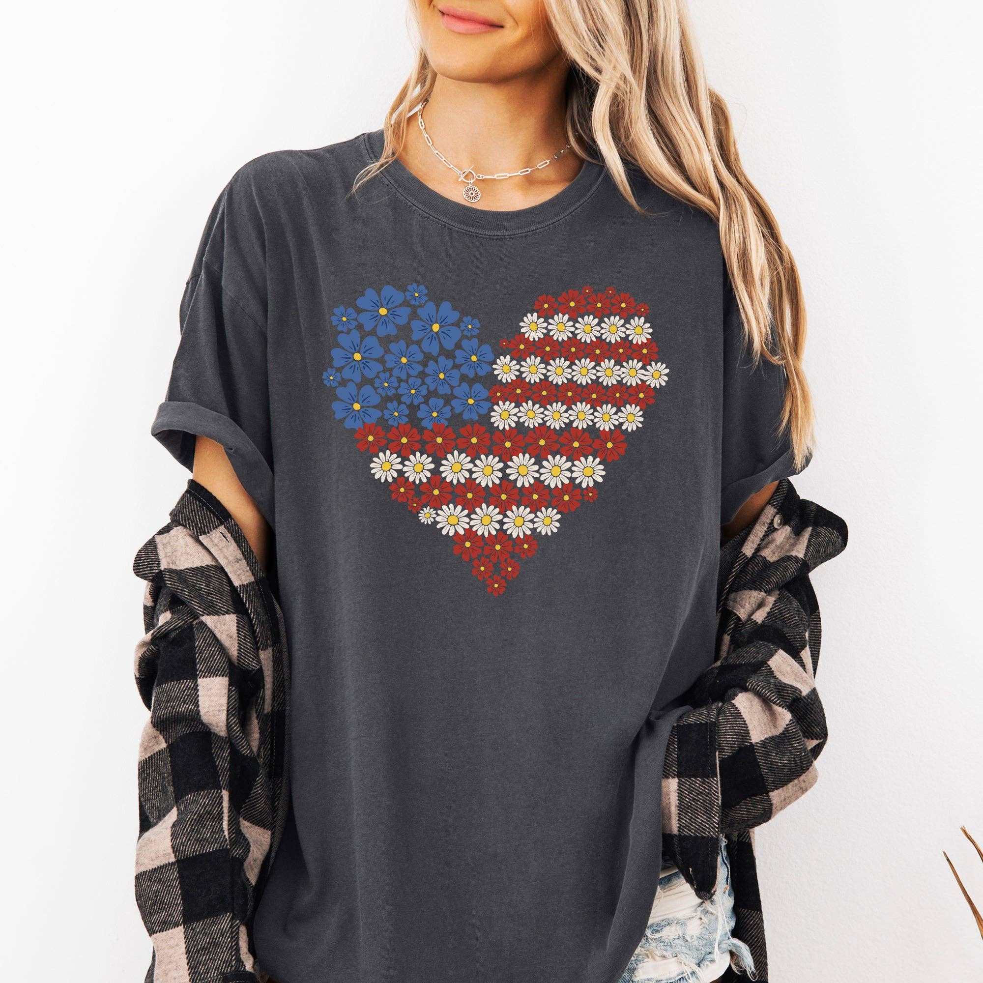 Floral Heart Patriotic USA, America, 4th of July Tshirt Hoodie, Sweatshirt | PodTeesHub.com