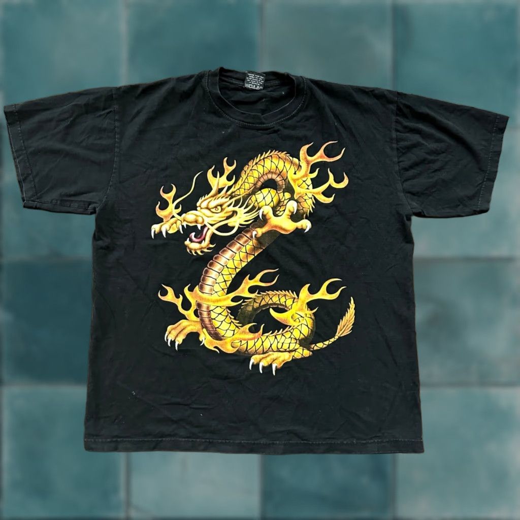 Vintage Dragon Asian Rap Tee T Shirt Xl Black Men Short Sleeve Crew Neck Graphic Print 90s 7 Hoodie, Sweatshirt