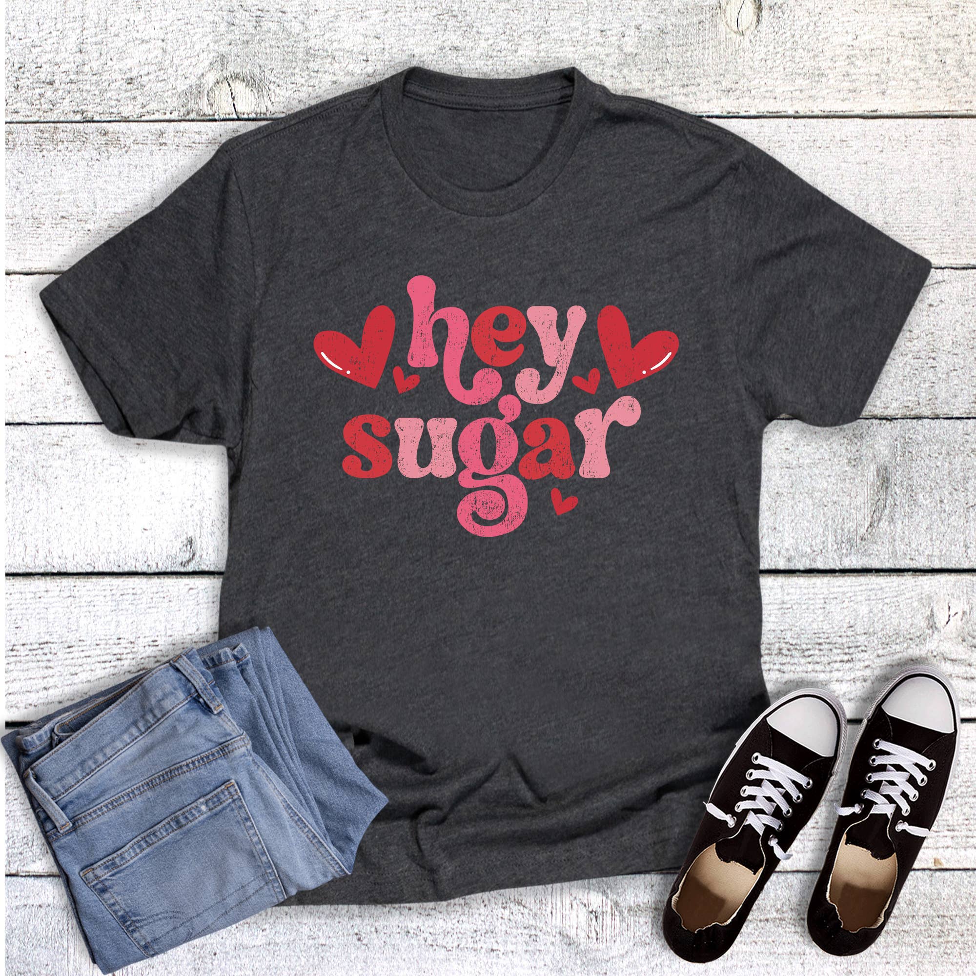Valentine Retro Hey Sugar Hearts Graphic Tee Hoodie, Sweatshirt | PodTeesHub.com