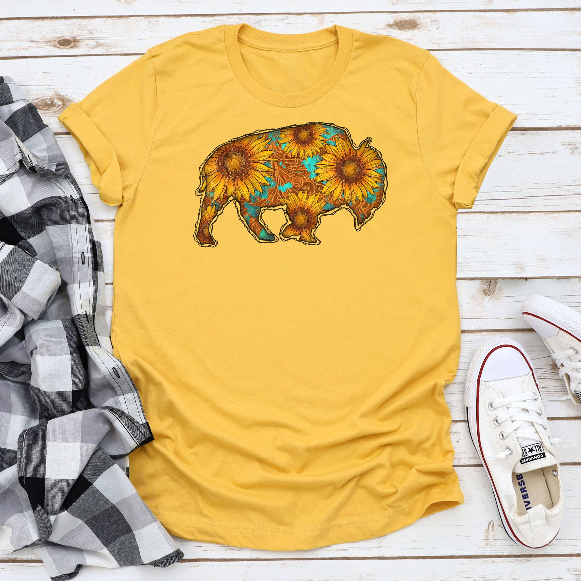 Western Sunflower Bison Graphic Tee Hoodie, Sweatshirt | PodTeesHub.com