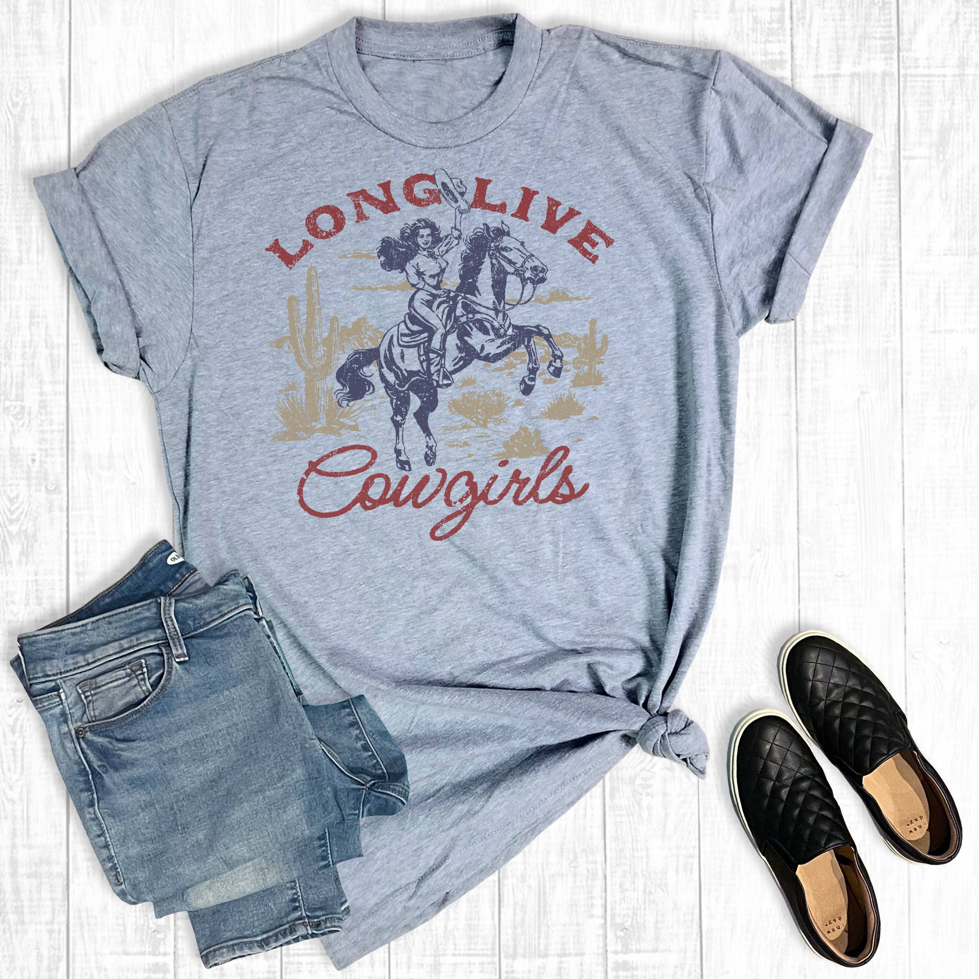 Western Retro Long Live Cowgirls Graphic Tee Hoodie, Sweatshirt | PodTeesHub.com