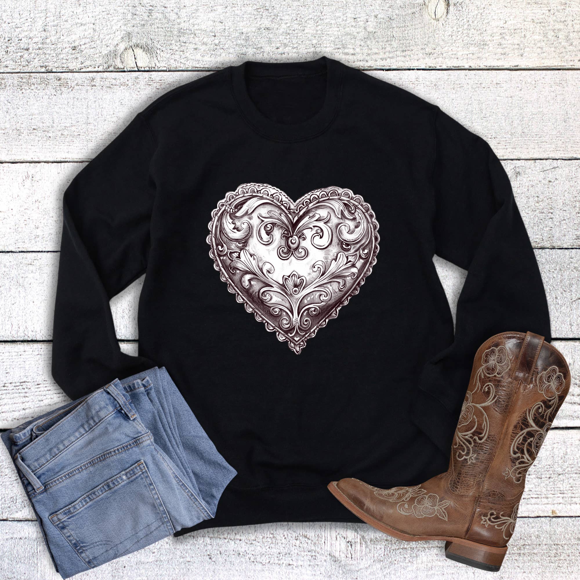 Valentine Western Silver Concho Heart Sweatshirt T-Shirts, Hoodie | PodTeesHub.com