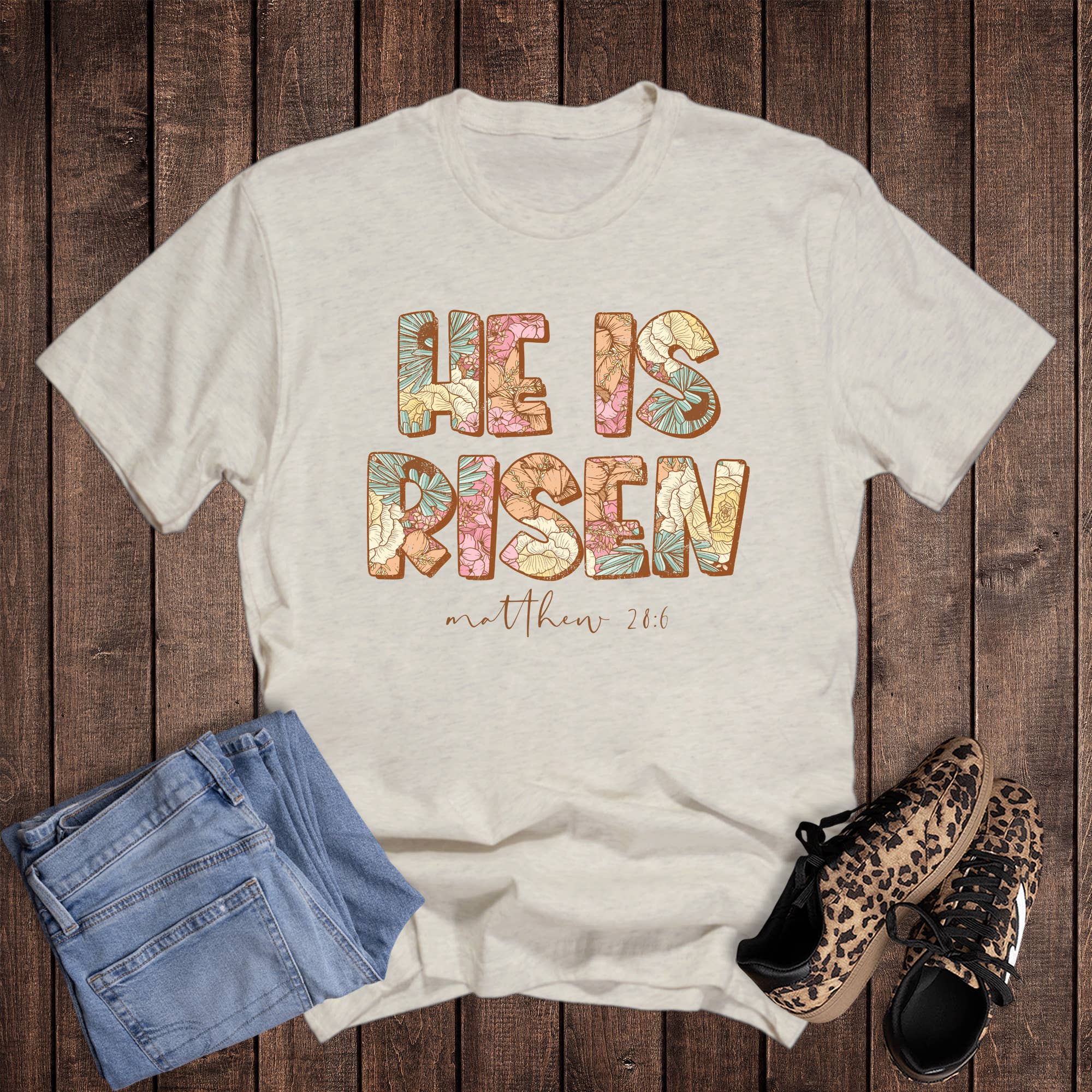 Easter Boho He Is Risen Matthew 28:6 Graphic Tee Hoodie, Sweatshirt | PodTeesHub.com