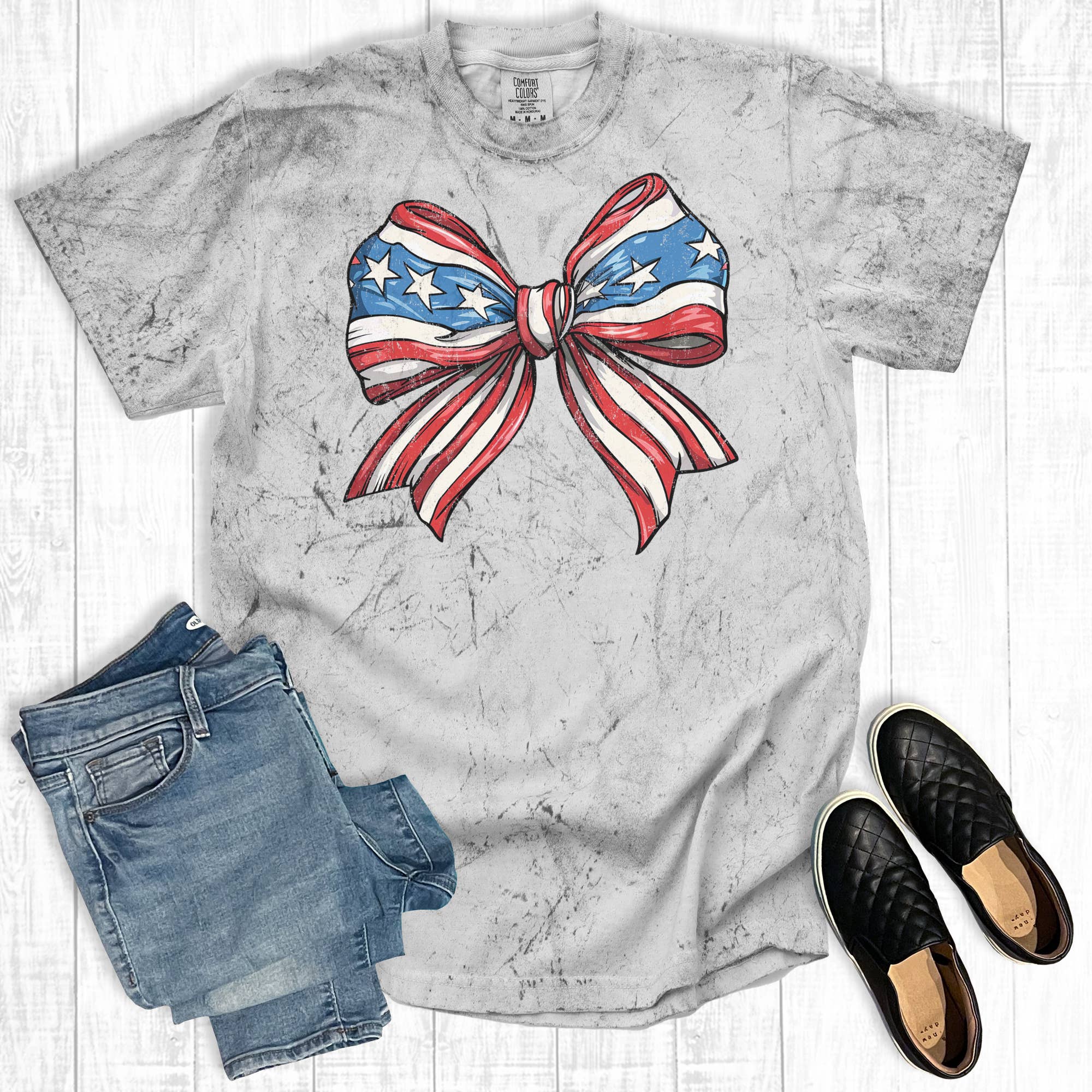 4th of July Coquette Bow Comfort Colors Graphic Tee Hoodie, Sweatshirt | PodTeesHub.com