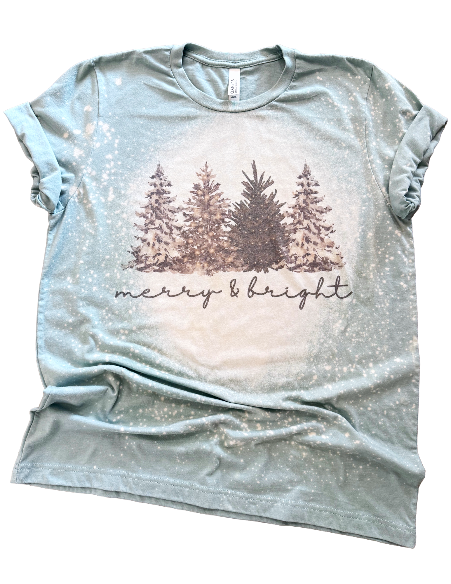 Merry + Bright Christmas Trees Bleached Tee Hoodie, Sweatshirt | PodTeesHub.com