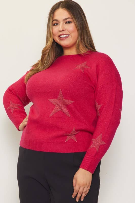 Plus Size Lurex Star Pattern Sweater T-Shirts, Hoodie, Sweatshirt | PodTeesHub.com