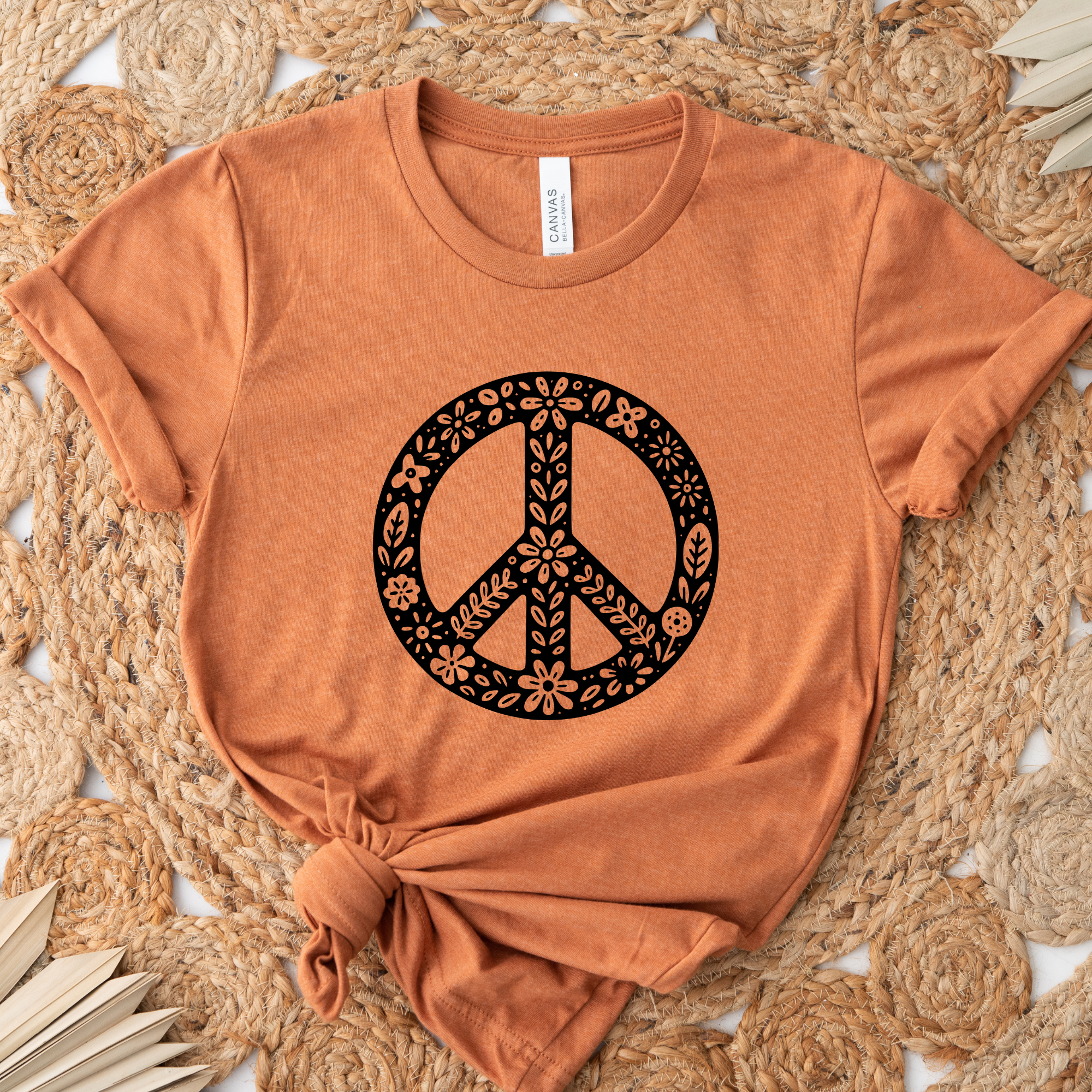Black Floral Peace Graphic Tee Hoodie, Sweatshirt | PodTeesHub.com