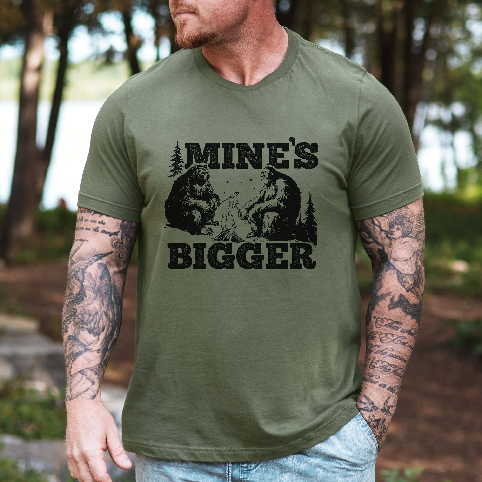 Mine's Bigger Funny Bigfoot Bear Shirt Tshirt 291 Hoodie, Sweatshirt | PodTeesHub.com