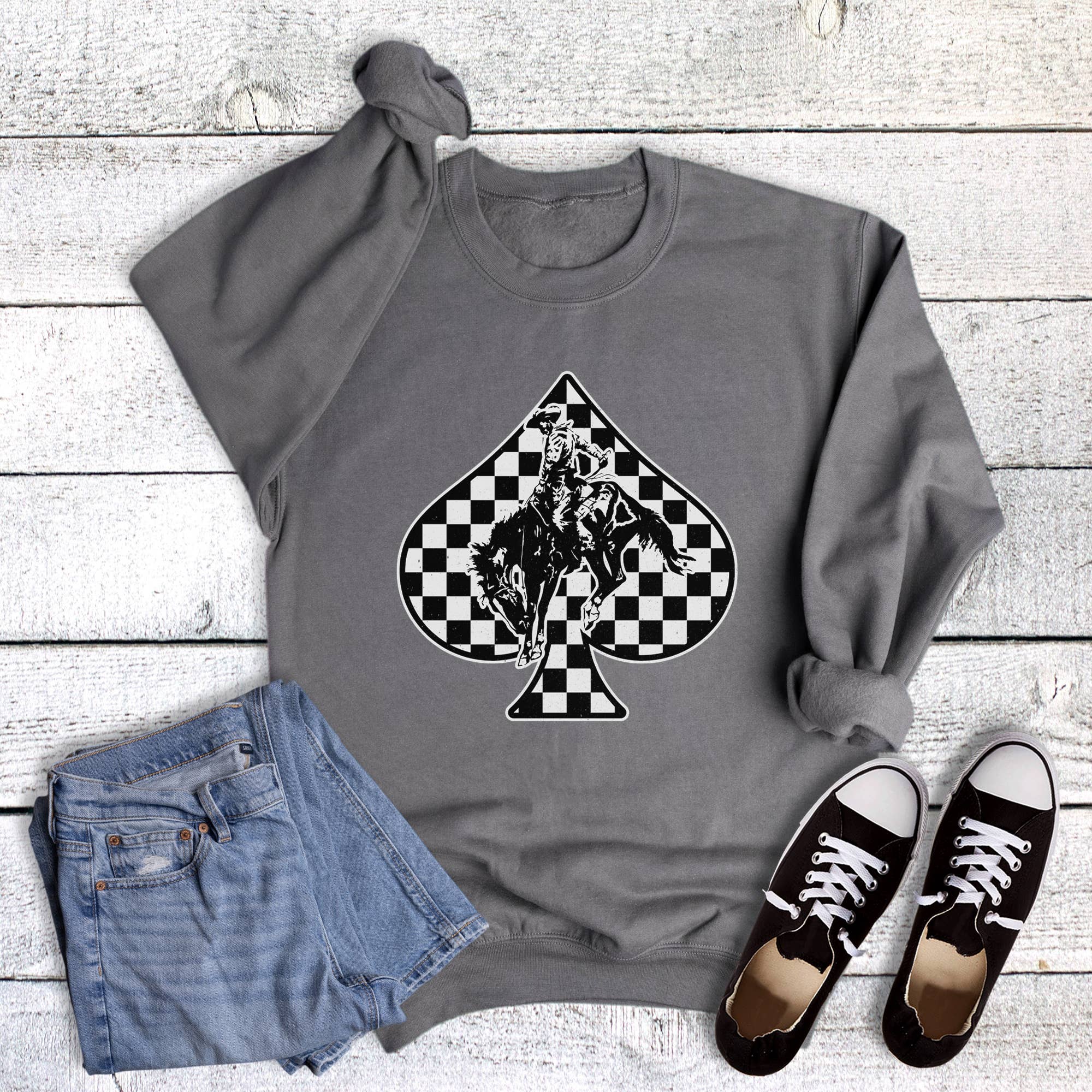 Western Cowboy Check Spade Sweatshirt T-Shirts, Hoodie | PodTeesHub.com