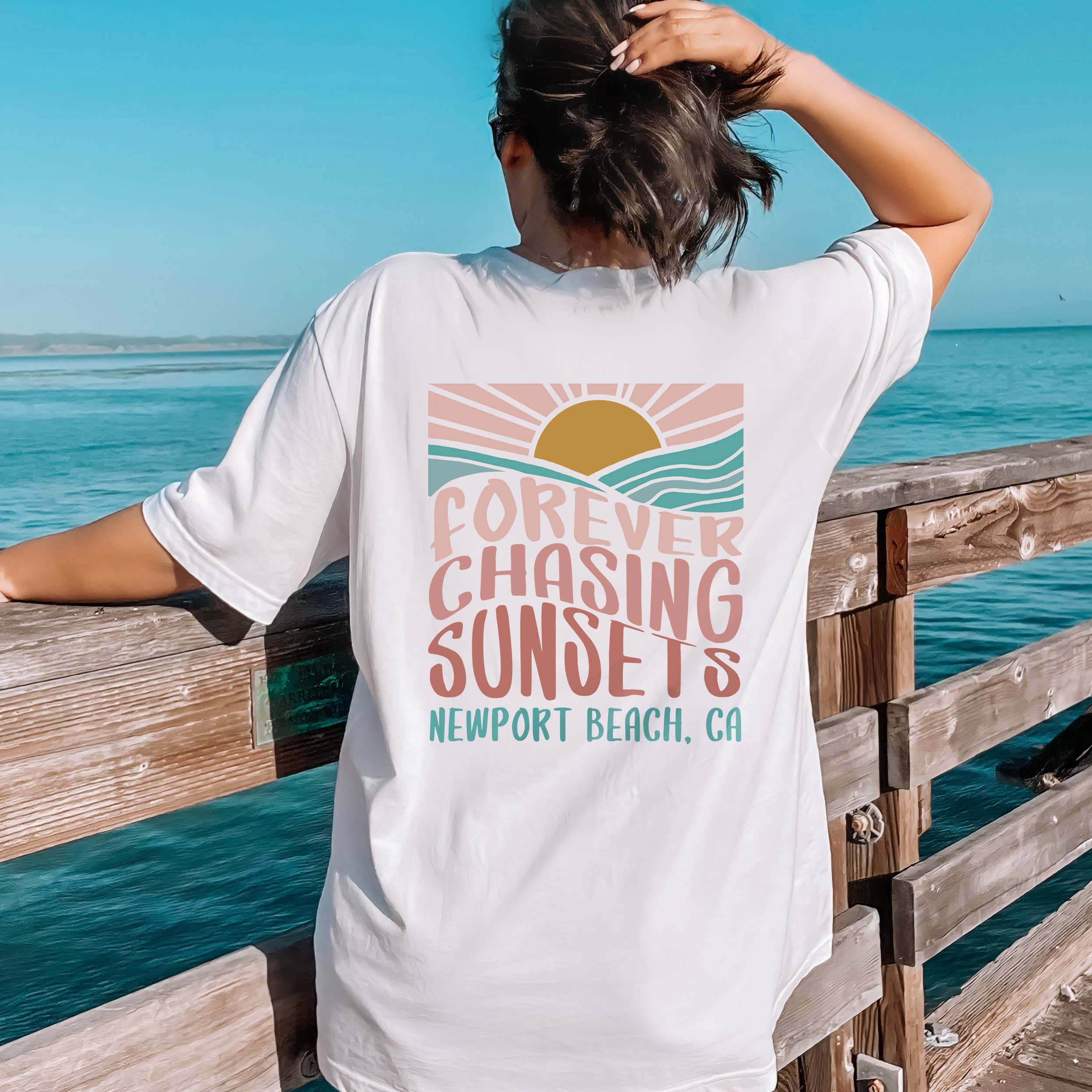 Custom Forever Chasing Sunsets Tee | Back & Front | XS-2XL Hoodie, Sweatshirt | PodTeesHub.com