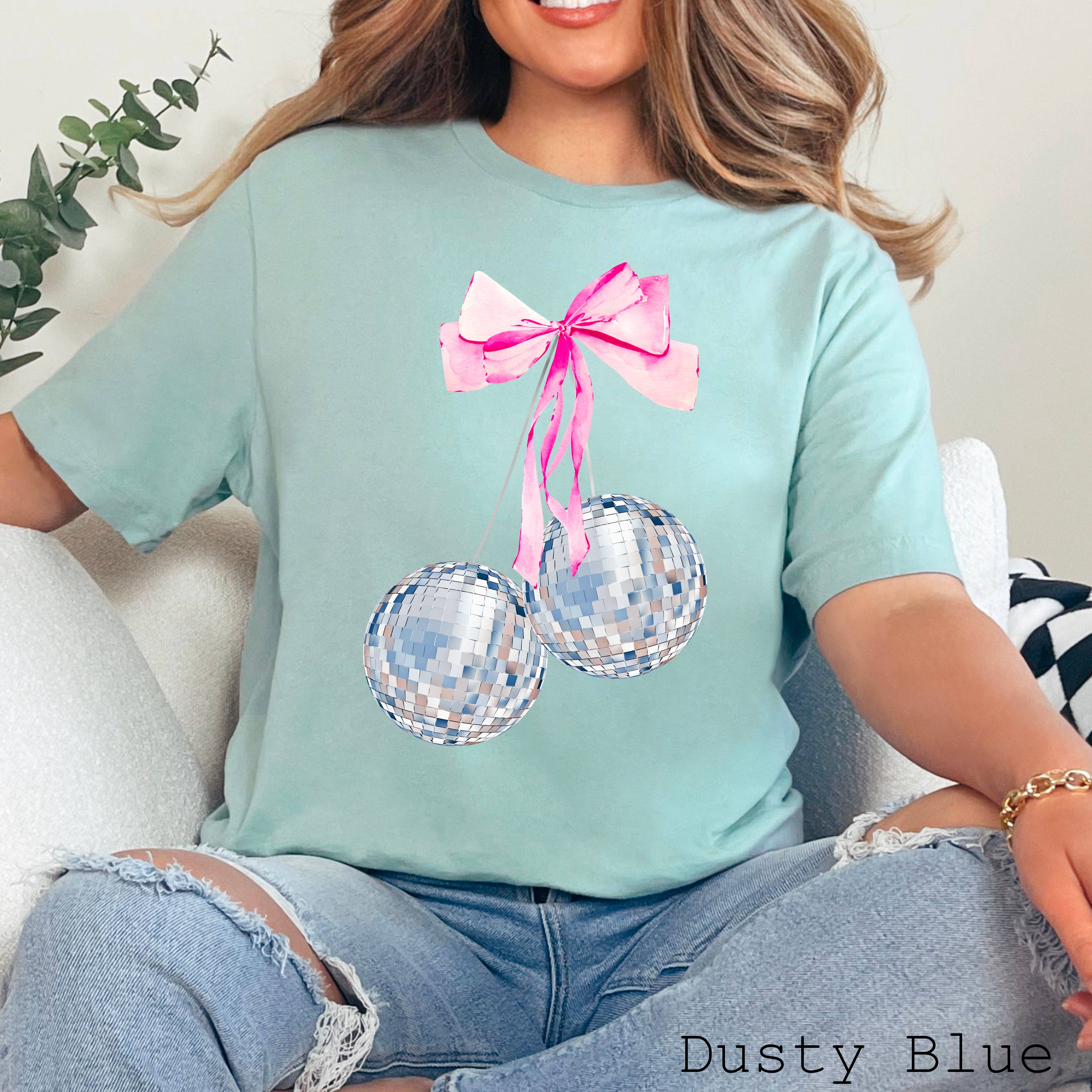 Coquette Bow Disco Balls Graphic Shirt | Bella Canvas Hoodie, Sweatshirt | PodTeesHub.com