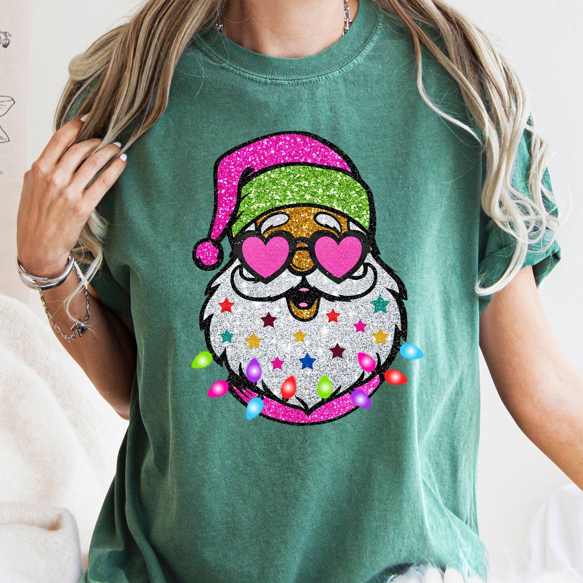 Retro Sparkly Santa, Glitter Effect, Christmas, Tshirt Hoodie, Sweatshirt | PodTeesHub.com