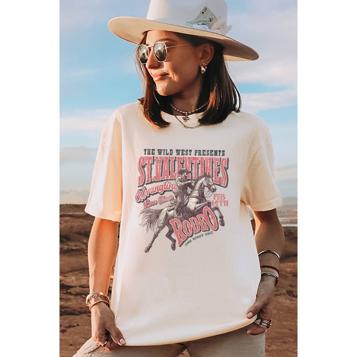Cowboy Rodeo Valentine  Graphic Oversized Tee Hoodie, Sweatshirt | PodTeesHub.com
