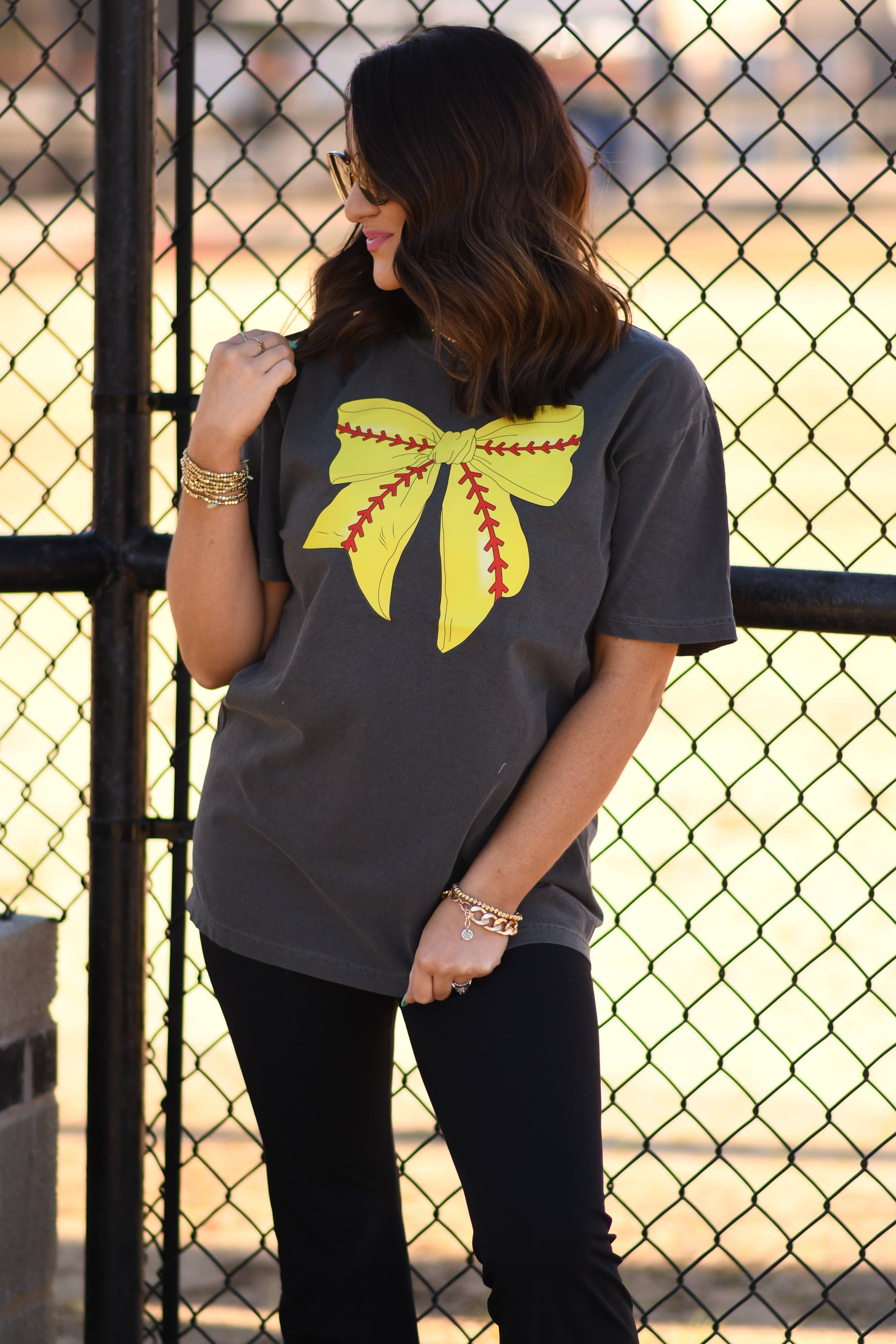 Softball Bow Tee Hoodie, Sweatshirt | PodTeesHub.com