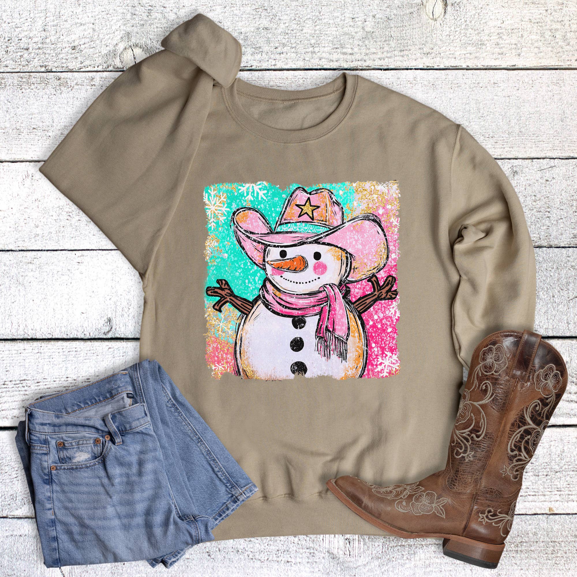 Christmas Western Snowman Sweatshirt T-Shirts, Hoodie | PodTeesHub.com