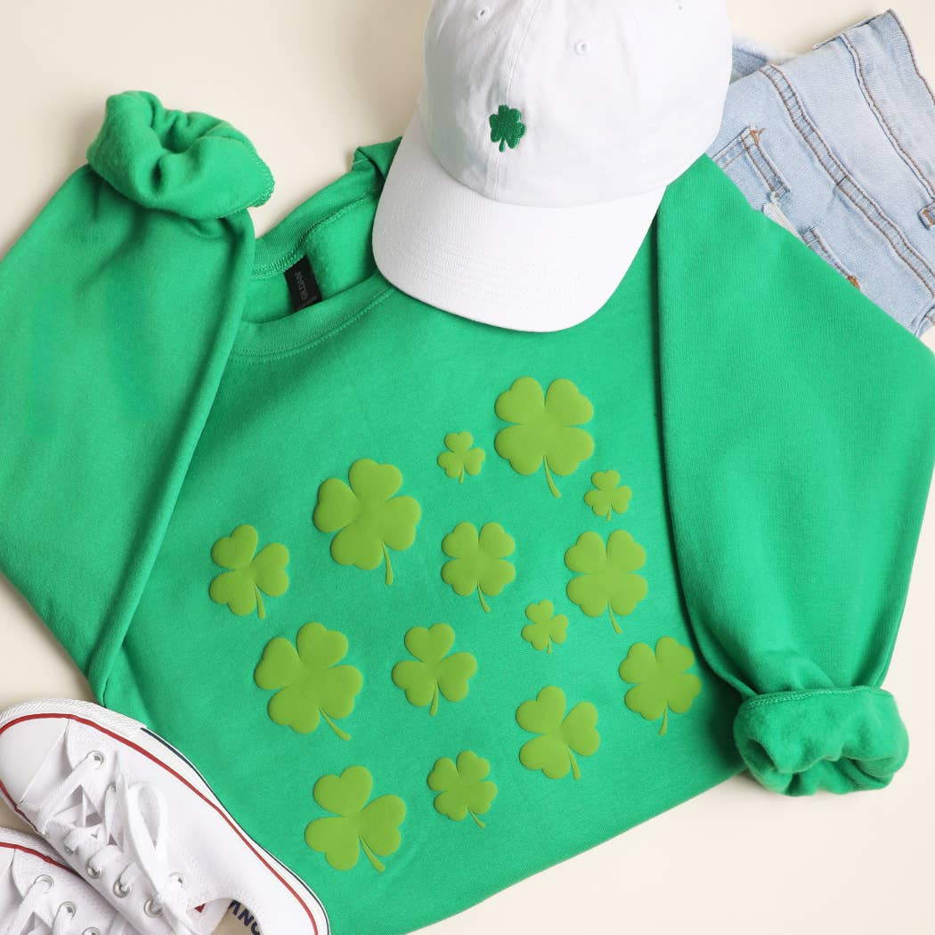 Lucky Clover Puff Print Heavyweight Sweatshirt T-Shirts, Hoodie | PodTeesHub.com