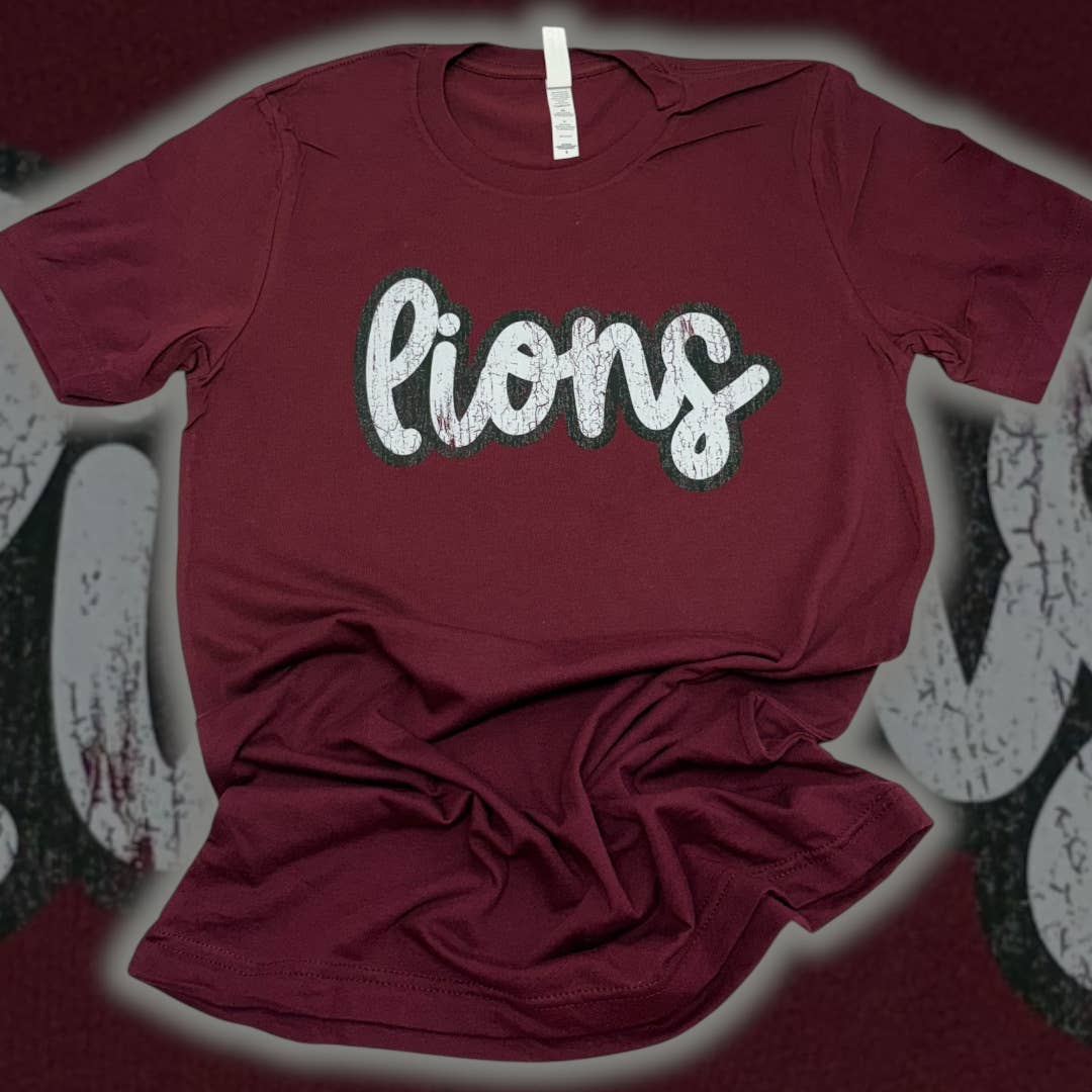 Lions Cursive Distressed Maroon T-Shirt Hoodie, Sweatshirt | PodTeesHub.com