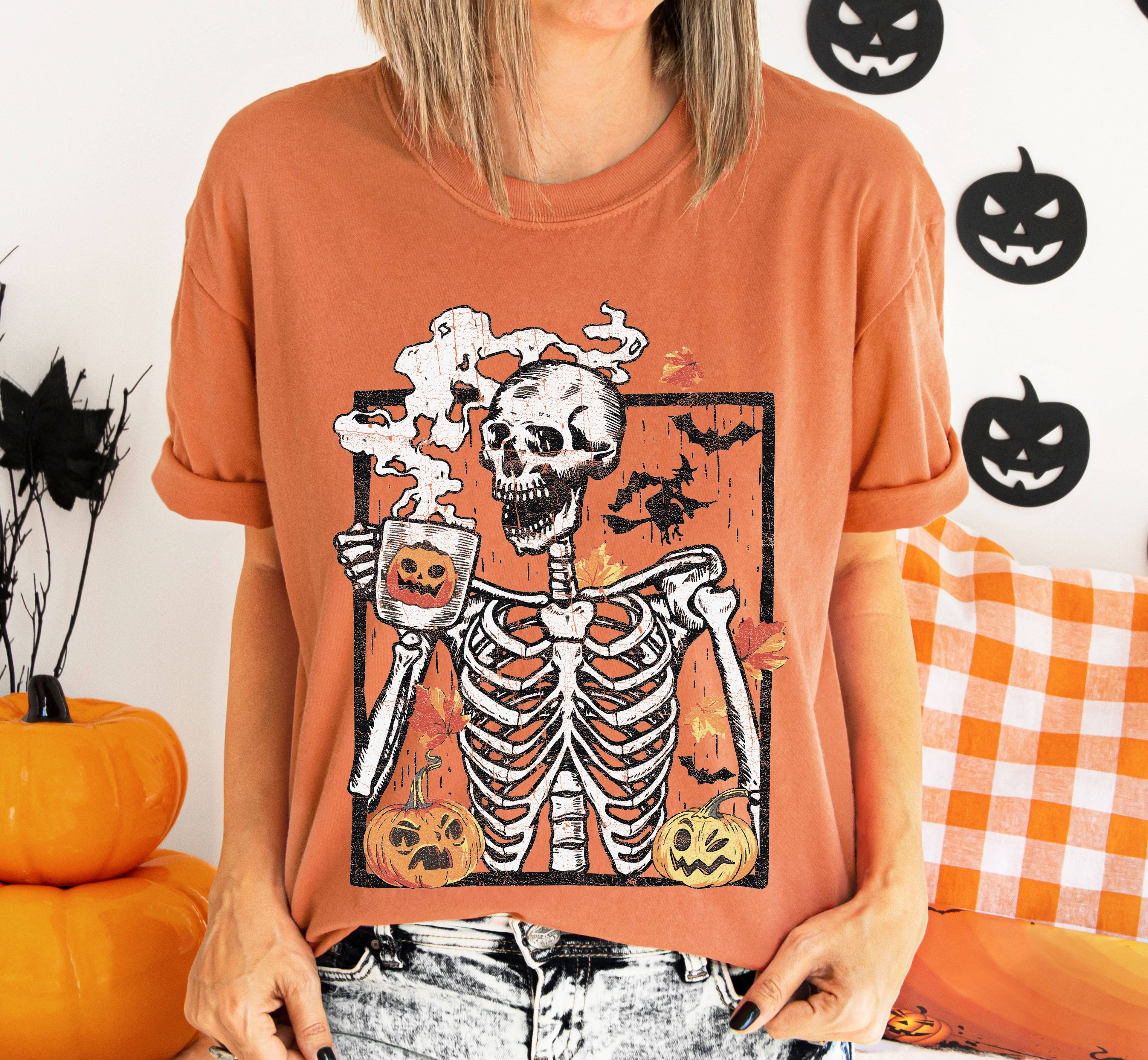 Coffee Lover Skeleton, Mom, Retro, Aesthetic, Vintage, Comfort Colors Tshirt Hoodie, Sweatshirt | PodTeesHub.com