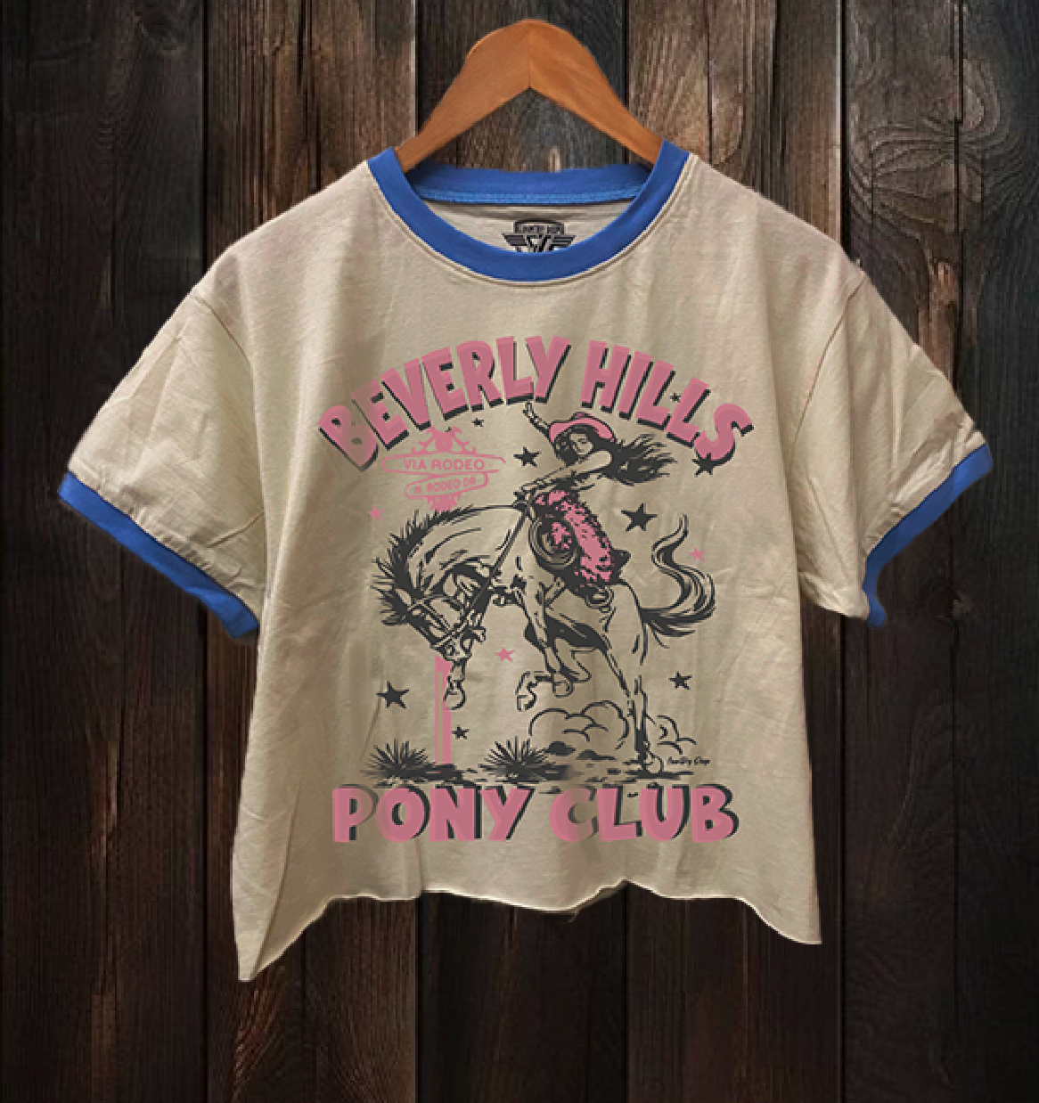 Beverly Hills Pony Club Ringer Relaxed Crop Tee Hoodie, Sweatshirt | PodTeesHub.com